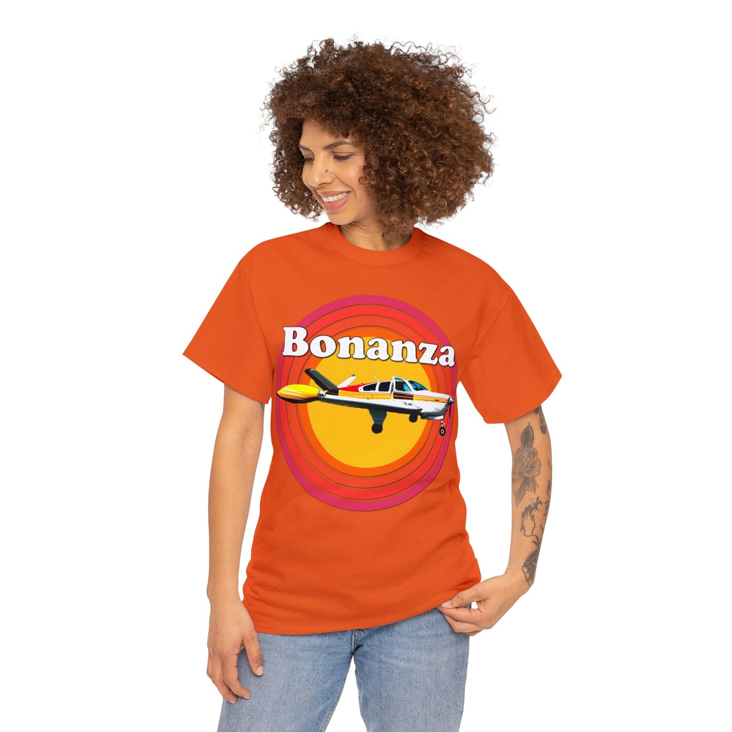 Vintage Bonanza Airplane, 1970s Private Airplane, Turbo Prop Aircraft Heavy Cotton Tee