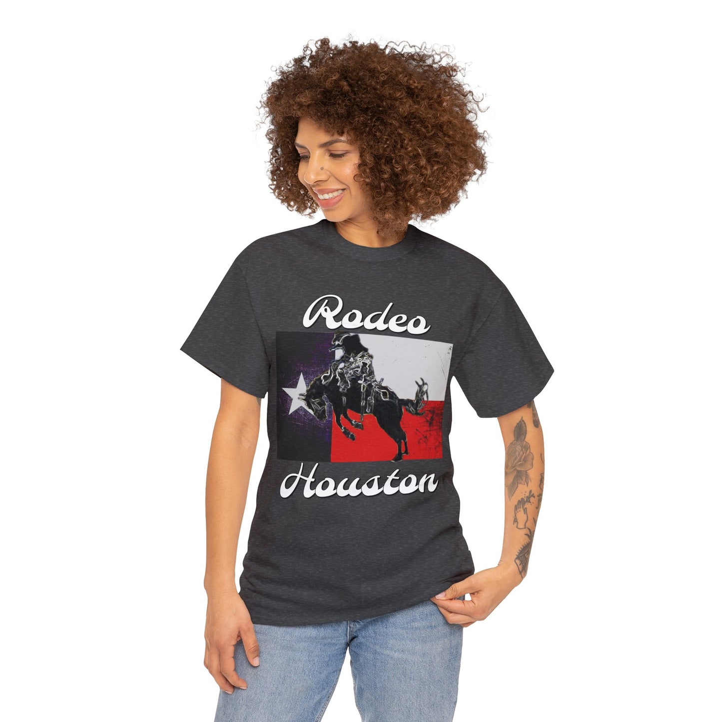 Vintage Rodeo Houston Texas Flag Bronc Buster Heavy Cotton Tee