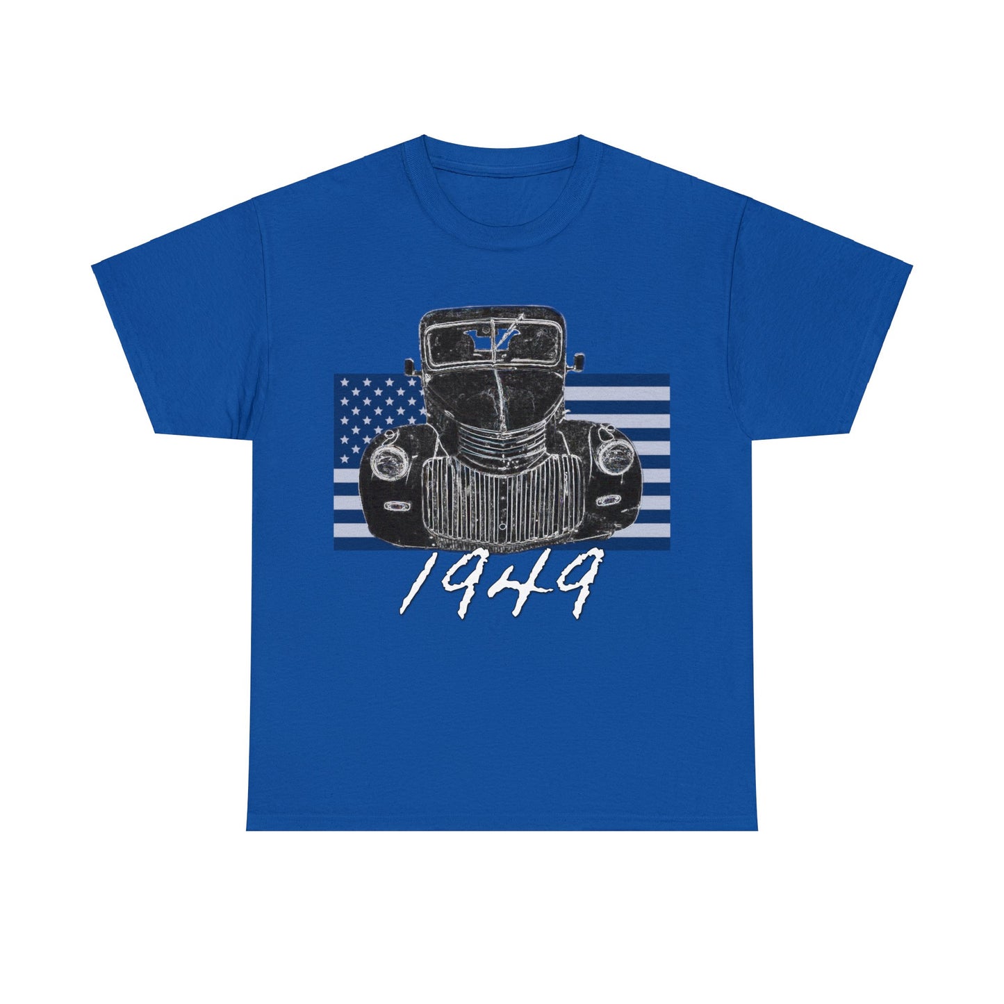 Vintage American 1940's Pickup Truck, Retro Pick Up Truck American Flag Heavy Cotton Tee