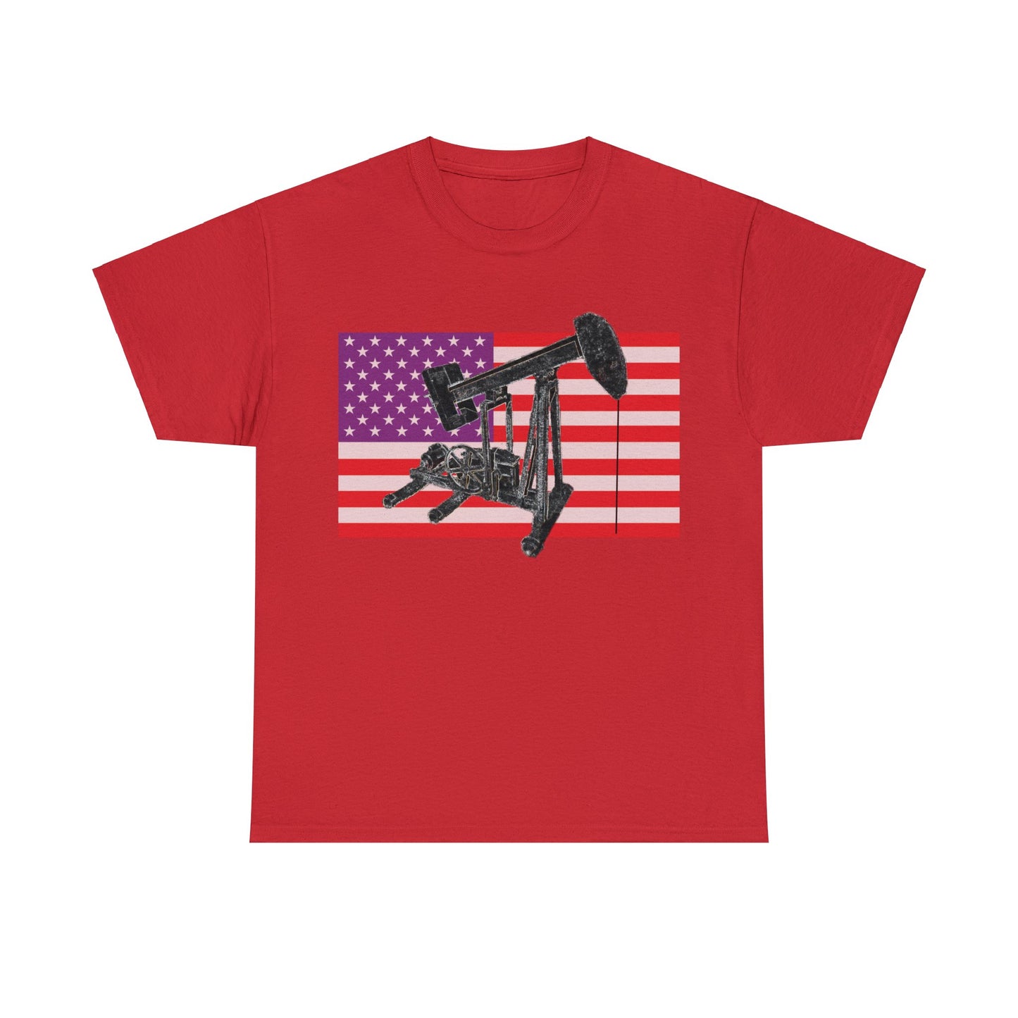 American Oil Worker Pump Jack USA Flag Heavy Cotton Tee