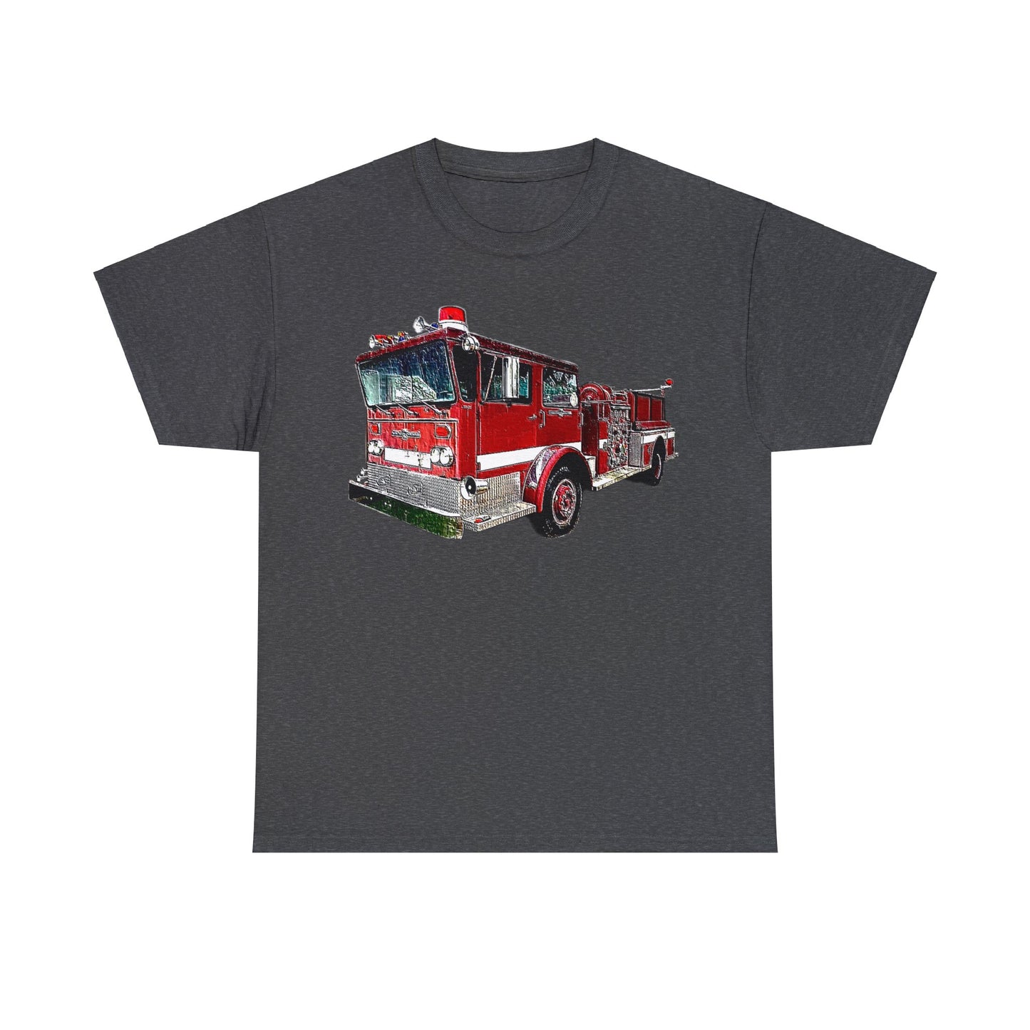 Fire Department, Fire Truck, Fire Department, Red Fire Truck Heavy Cotton Tee