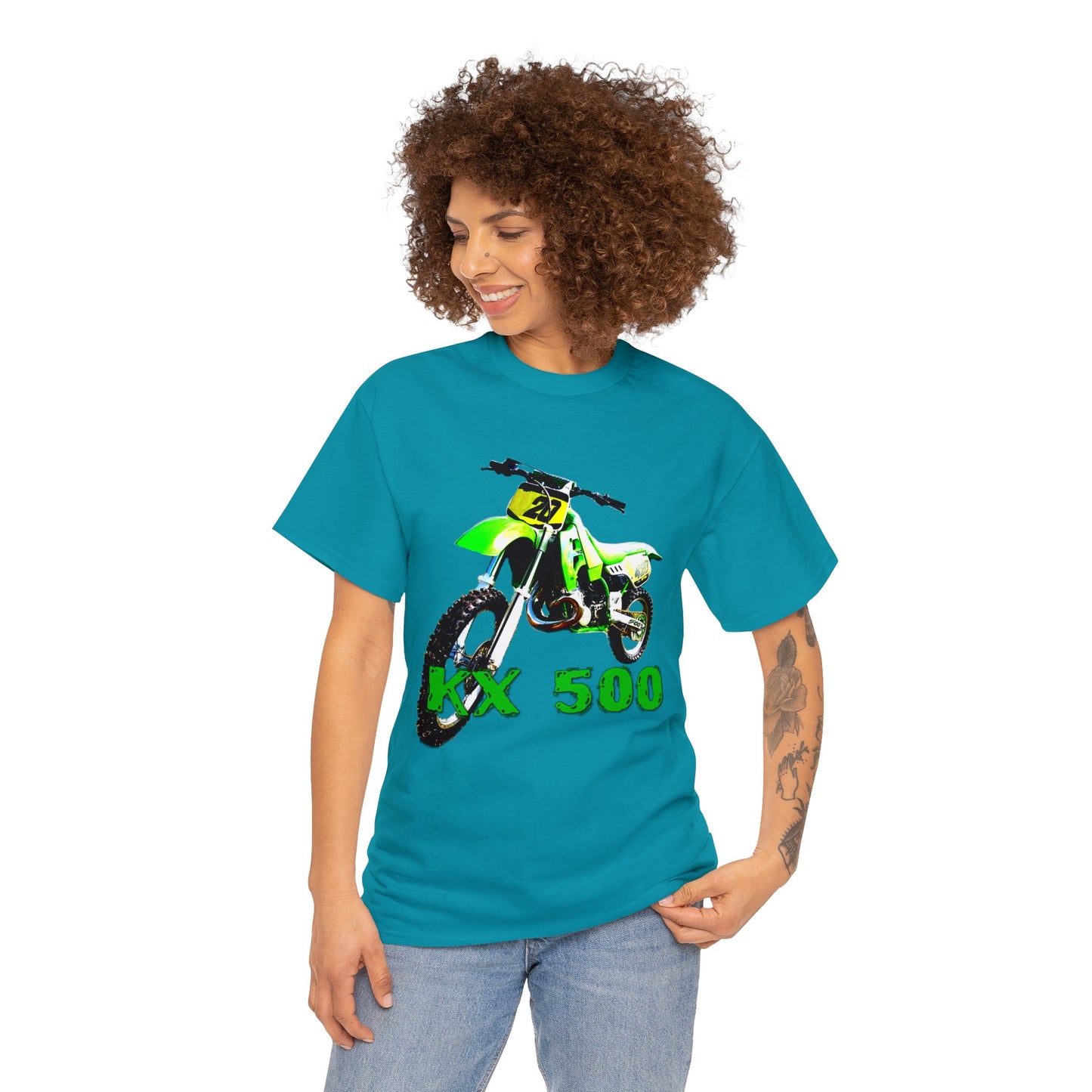 KX 500 Motocross, Vintage Dirt Bike, Green Dirt Bike, Motocross Heavy Cotton Tee