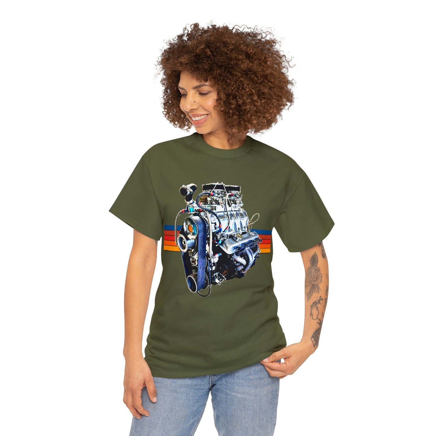 350 Small Block Engine, American Muscle Car Engine Heavy Cotton Tee