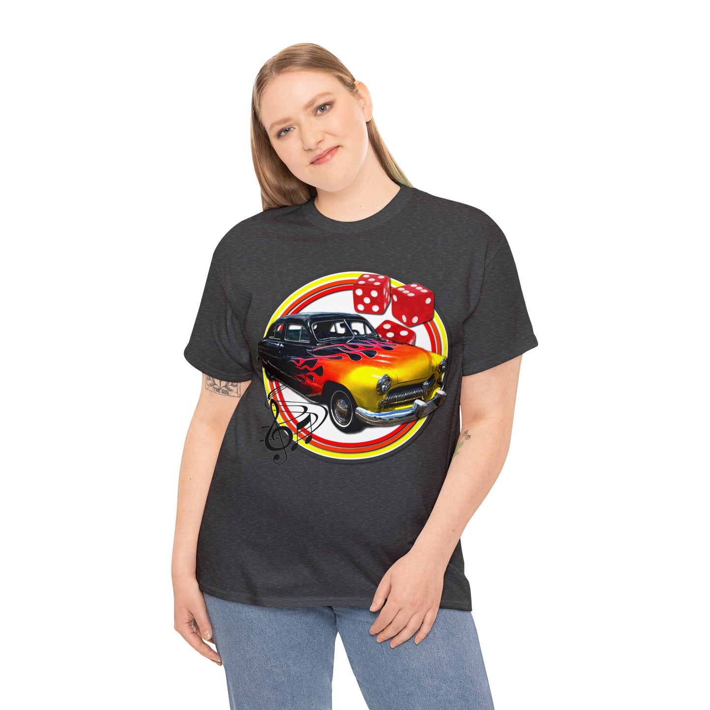 Mercury Eight 1949 Rockabilly Flame Hot Rod Car Heavy Cotton Tee
