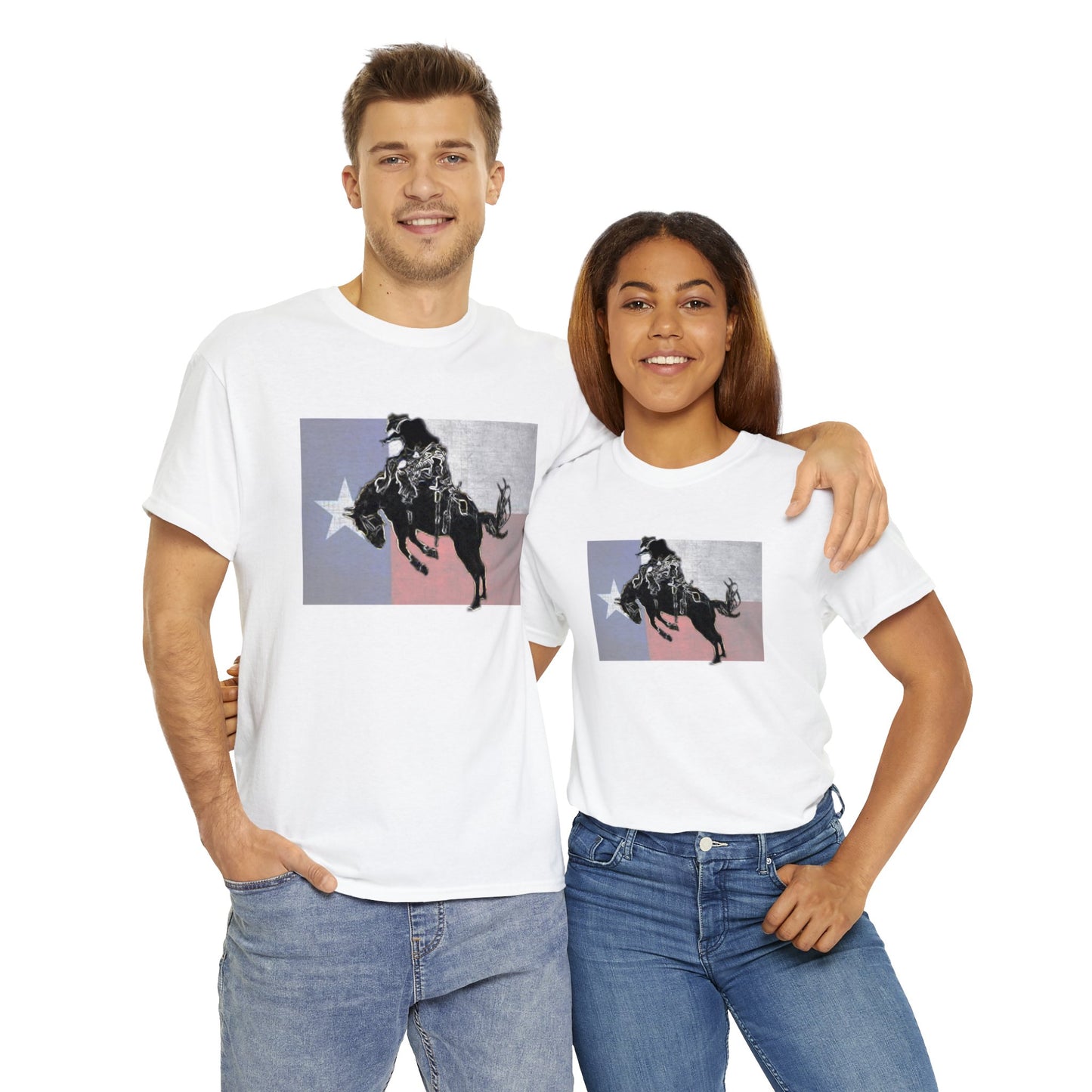 Rodeo, Bronco Rider, Bronc Buster, Cowboy Rider, Horse Rider, Wild Horse Heavy Cotton Tee