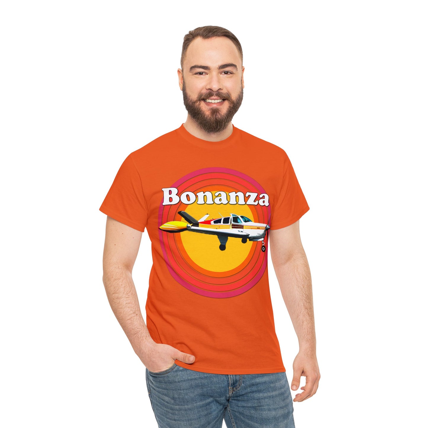 Vintage Bonanza Airplane, 1970s Private Airplane, Turbo Prop Aircraft Heavy Cotton Tee
