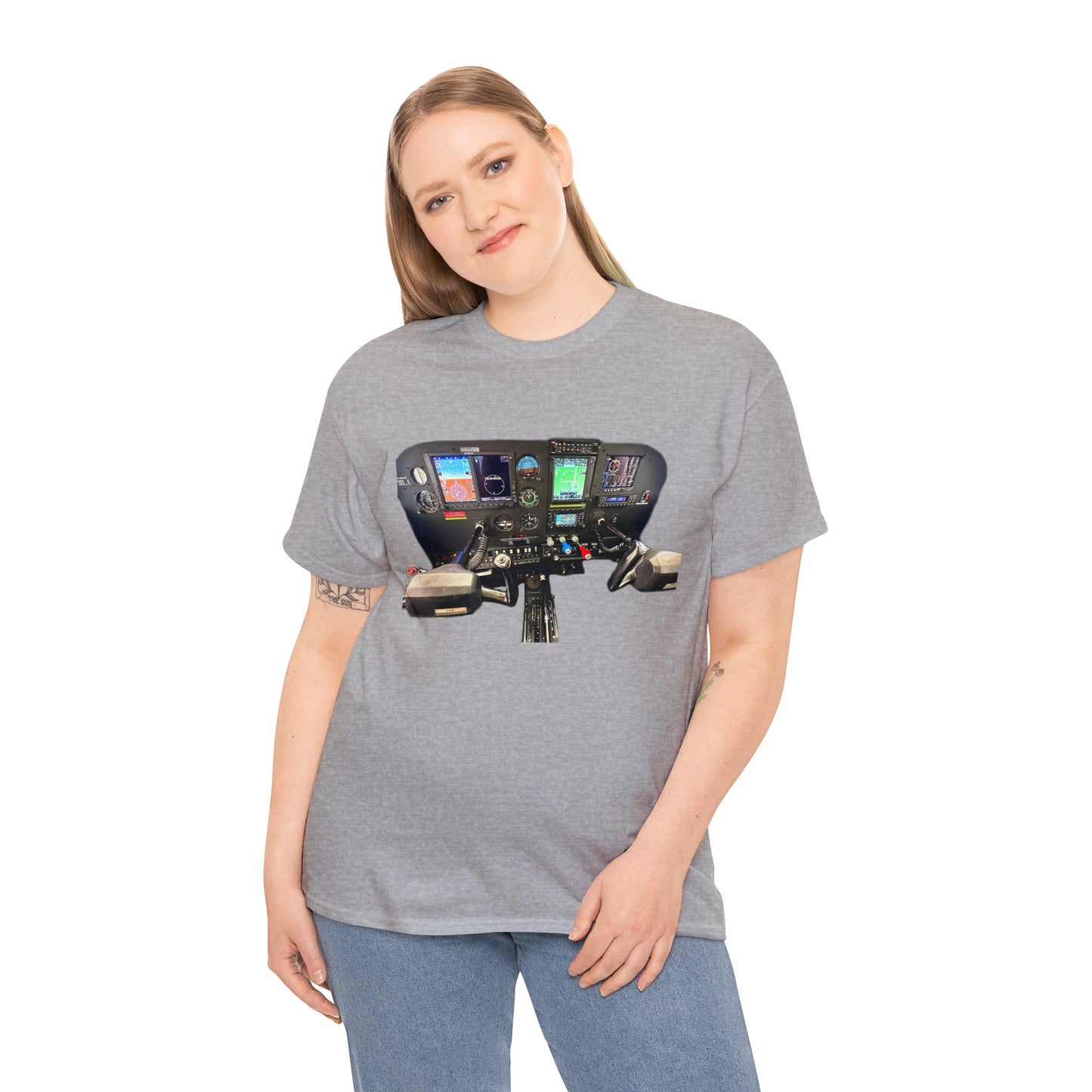 Airplane Cockpit, Private Plane Cock Pit, Plane Instruments Heavy Cotton Tee