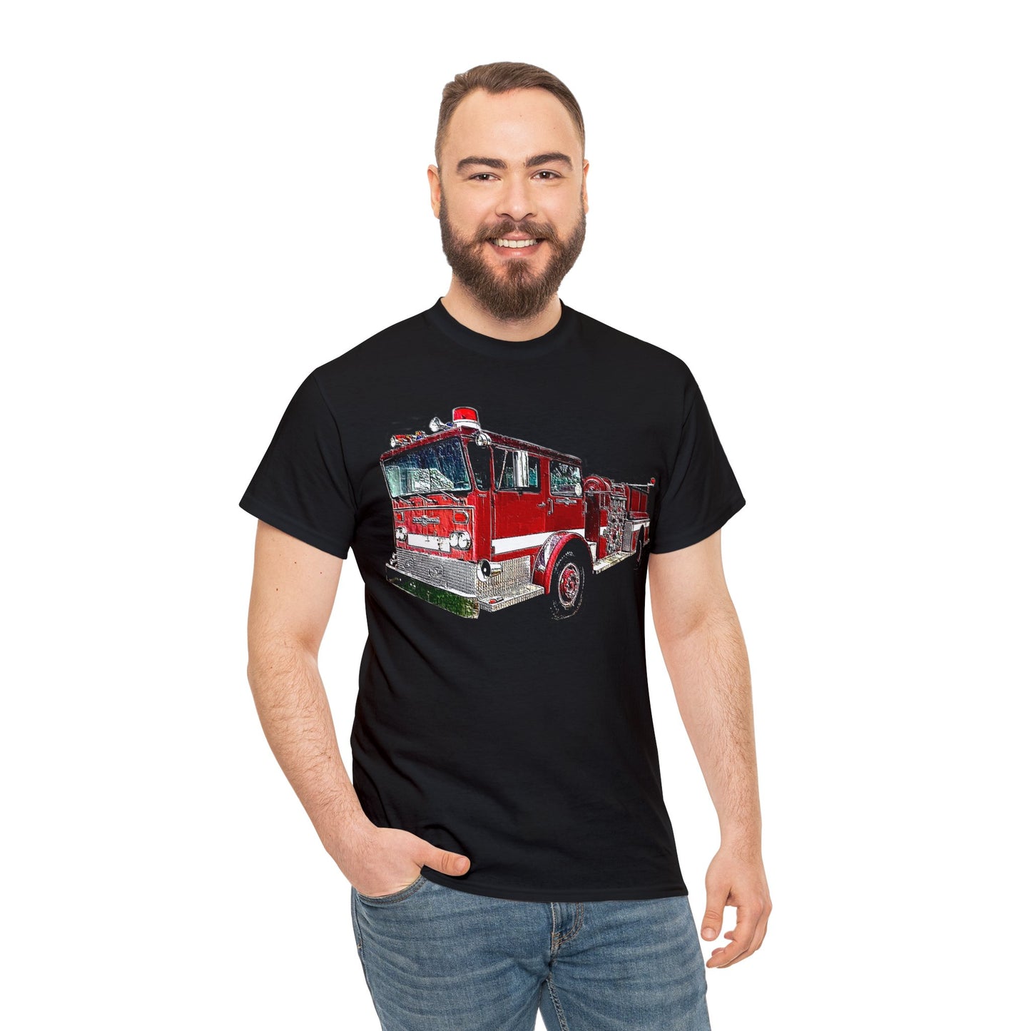 Fire Department, Fire Truck, Fire Department, Red Fire Truck Heavy Cotton Tee