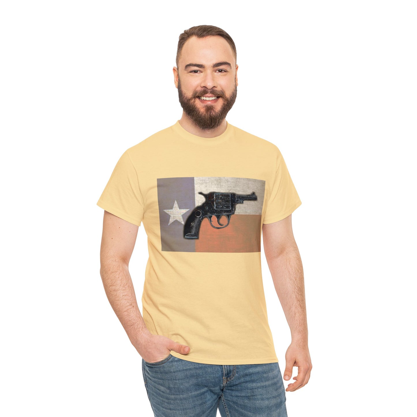Vintage Pistol Revolver Texas Flag Heavy Cotton Tee
