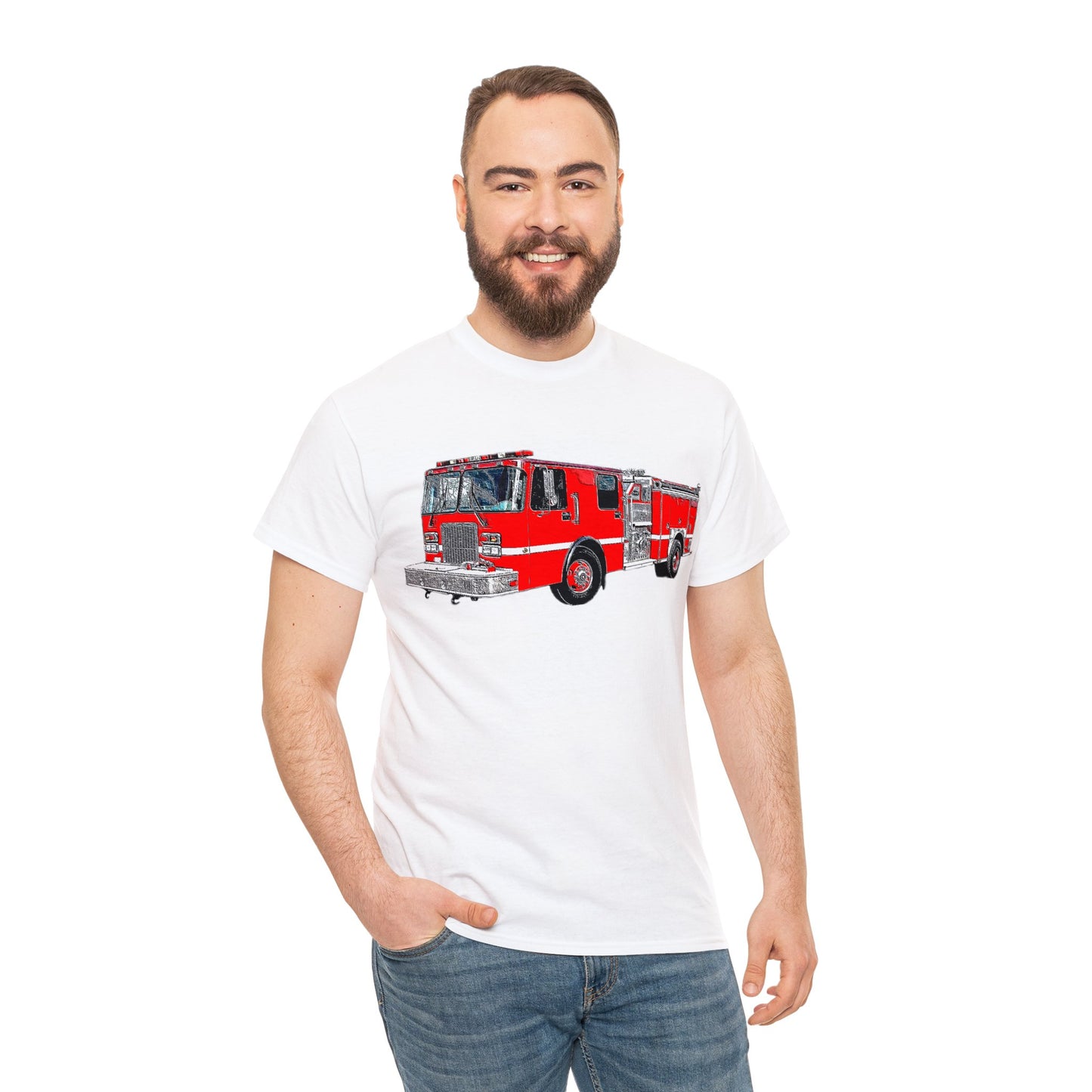 Fire Department, Fire Truck, Fire Department, Red Fire TruckHeavy Cotton Tee
