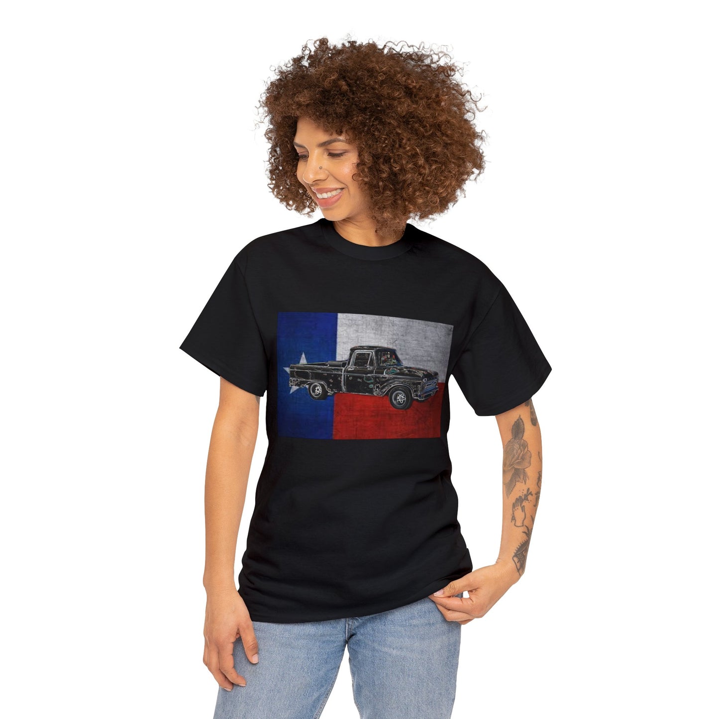 Vintage Texas Flag Pickup Truck Heavy Cotton Tee