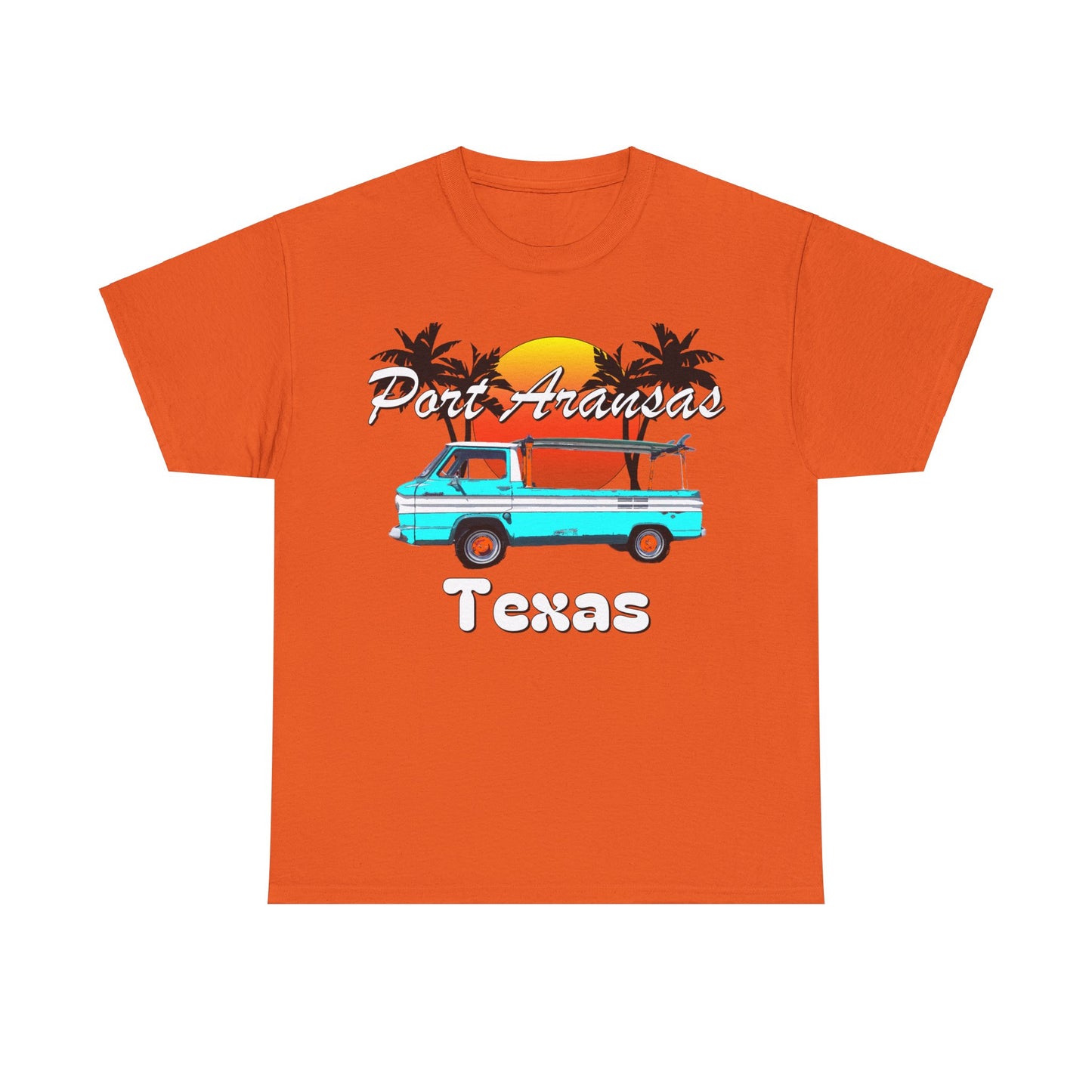 Port Aransas Texas, Port A Surfer, Palm Trees, Beach Vacation Heavy Cotton Tee