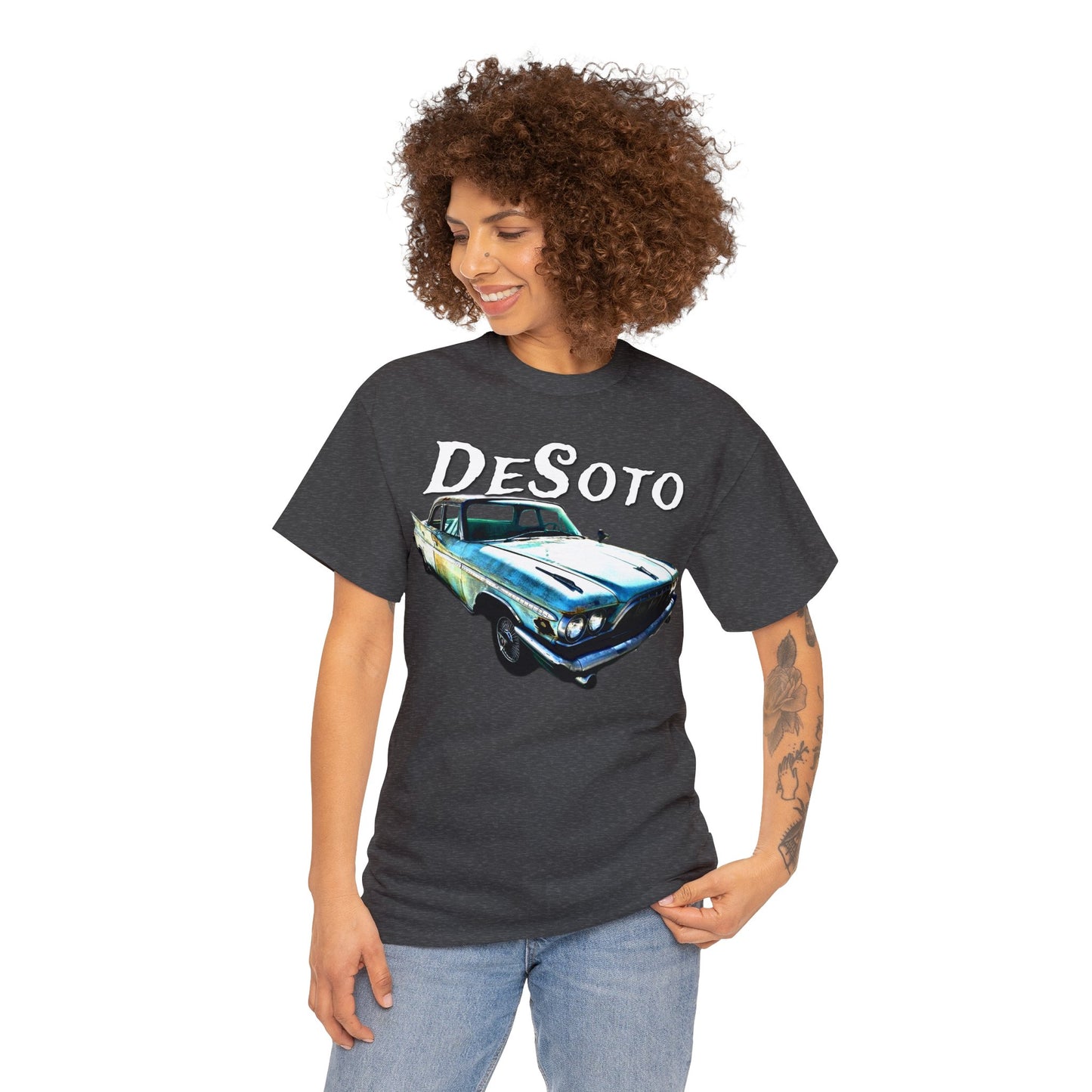 Vintage Desoto American Car, Vintage Antique Automobile Heavy Cotton Tee