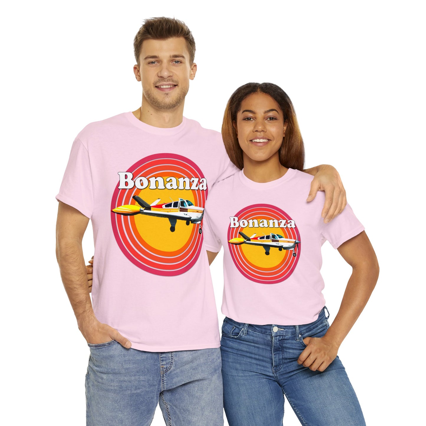 Vintage Bonanza Airplane, 1970s Private Airplane, Turbo Prop Aircraft Heavy Cotton Tee