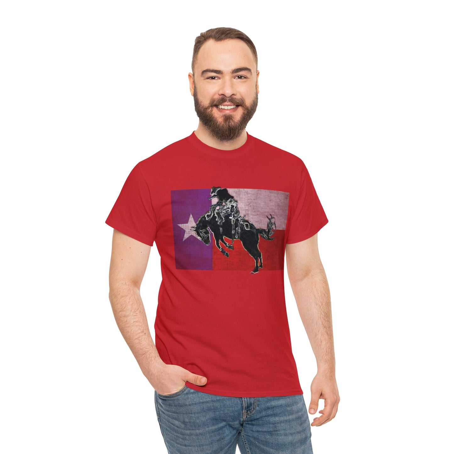 Rodeo, Bronco Rider, Bronc Buster, Cowboy Rider, Horse Rider, Wild Horse Heavy Cotton Tee