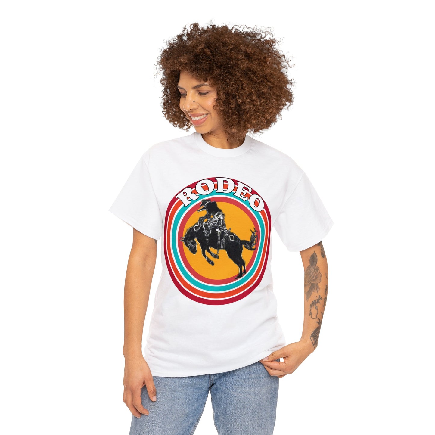 Rodeo, Bronco Rider, Bronc Buster, Cowboy Rider, Horse Rider, Wild Horse Heavy Cotton Tee