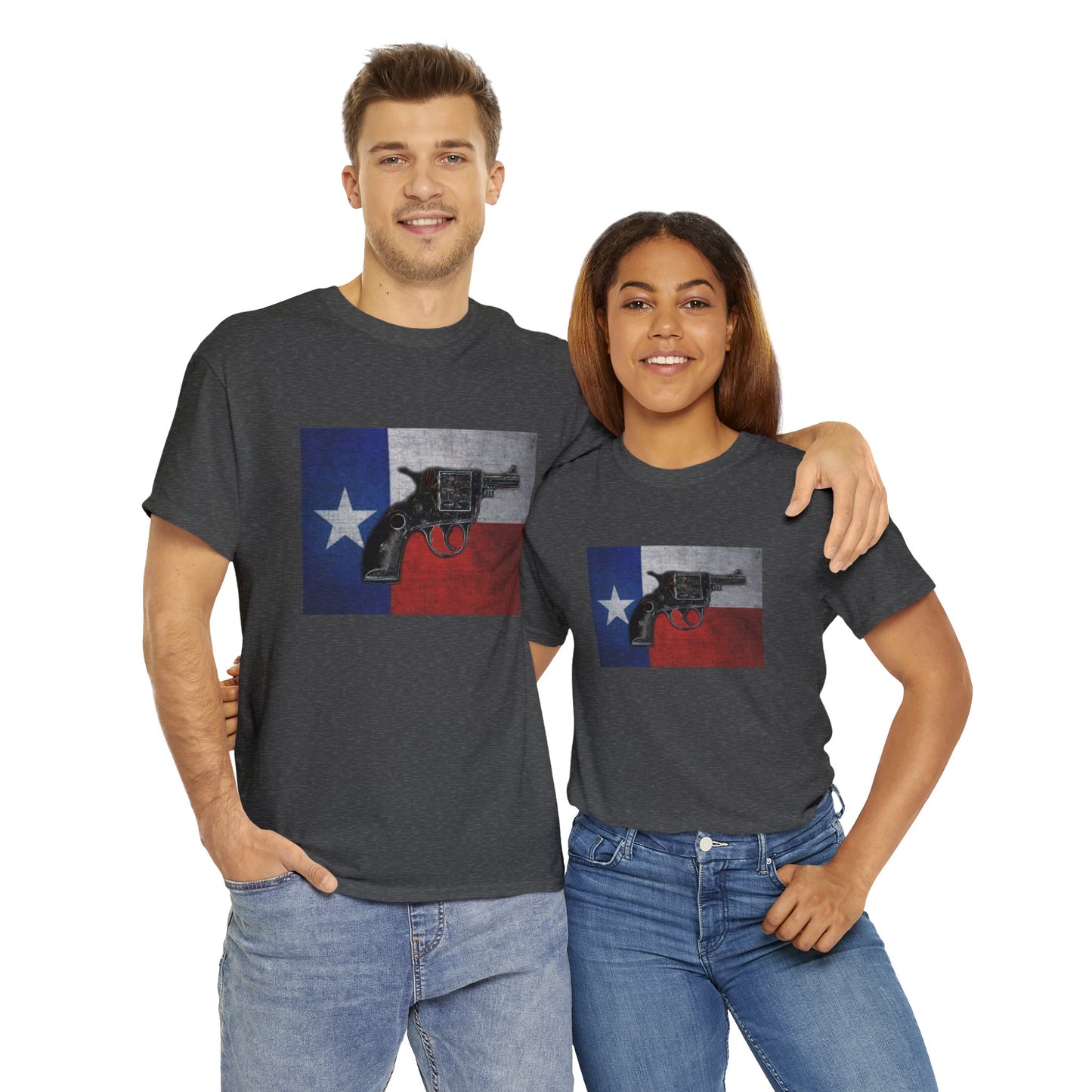 Vintage Pistol Revolver Texas Flag Heavy Cotton Tee