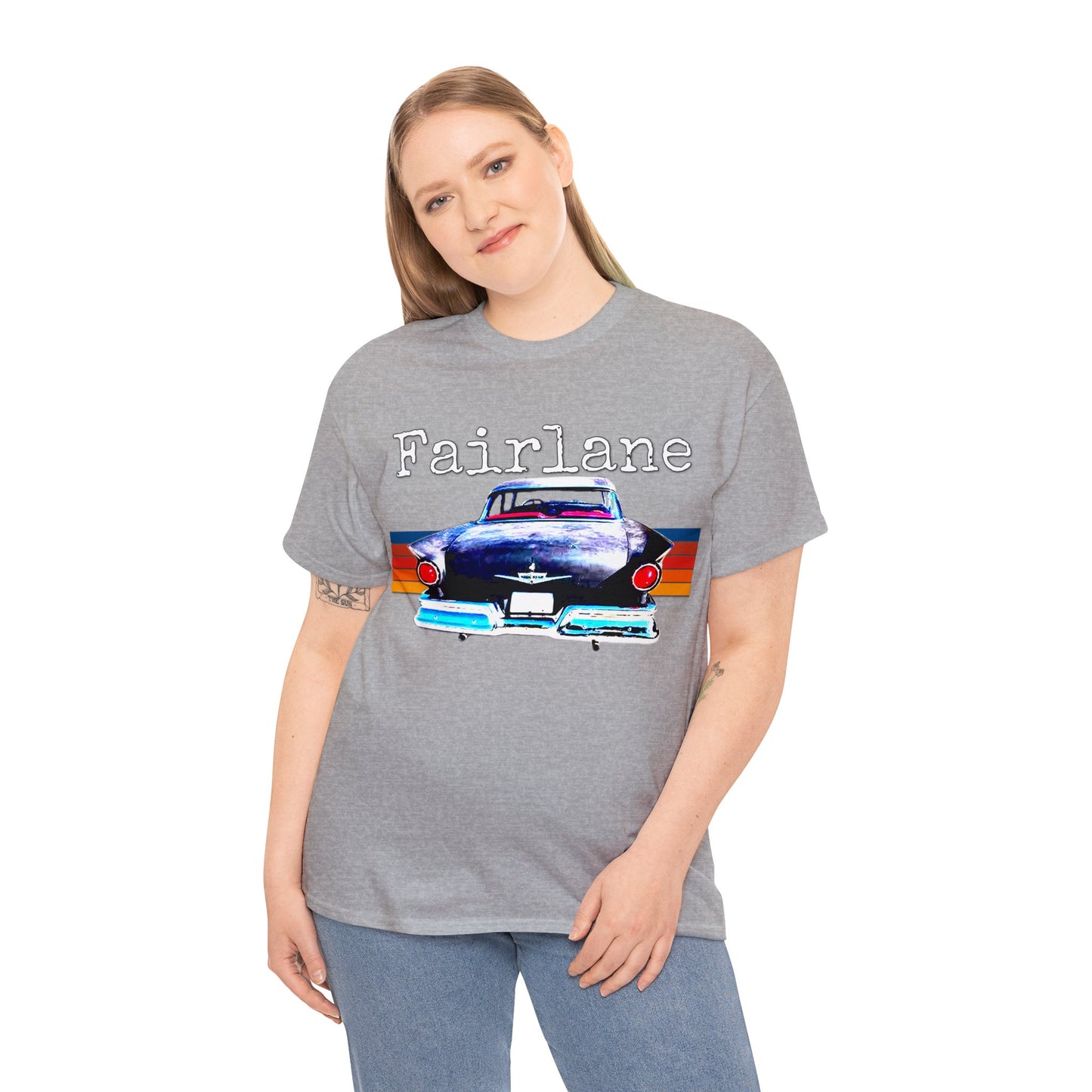 Fairlane 1957 Vintage Tail Fins, Vintage American Car Heavy Cotton Tee
