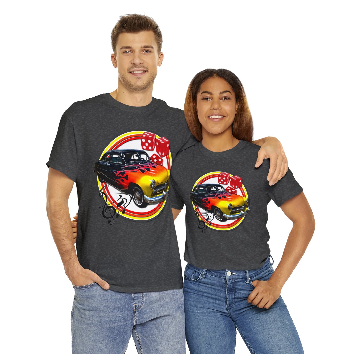 Mercury Eight 1949 Rockabilly Flame Hot Rod Car Heavy Cotton Tee