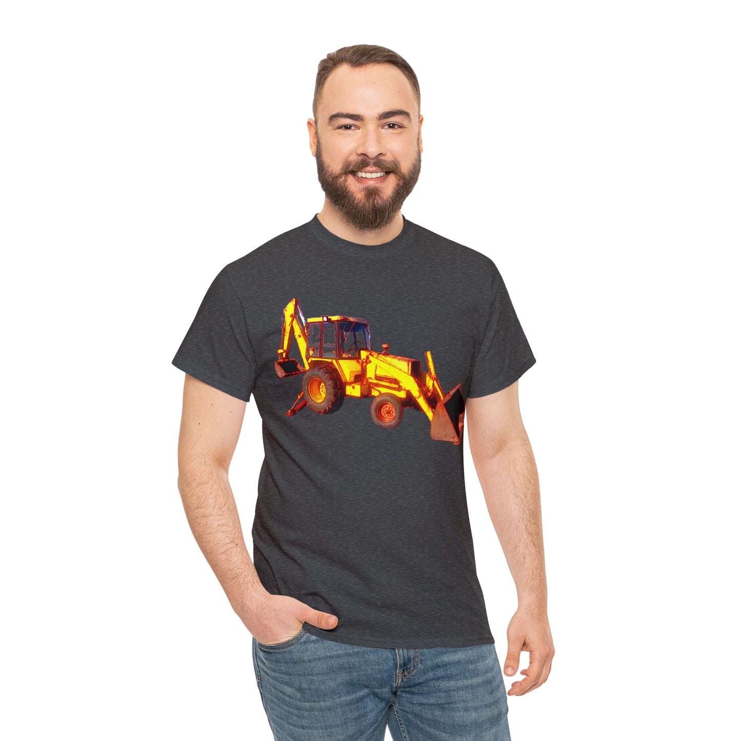 Back Hoe, Tractor, Bulldozer, Excavator, Construction, Under Construction Heavy Cotton Tee