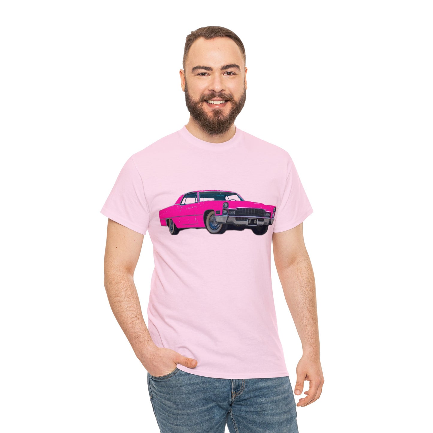Pink Cadillac, Vintage Car, Caddy Daddy, Retro DeVille Heavy Cotton Tee