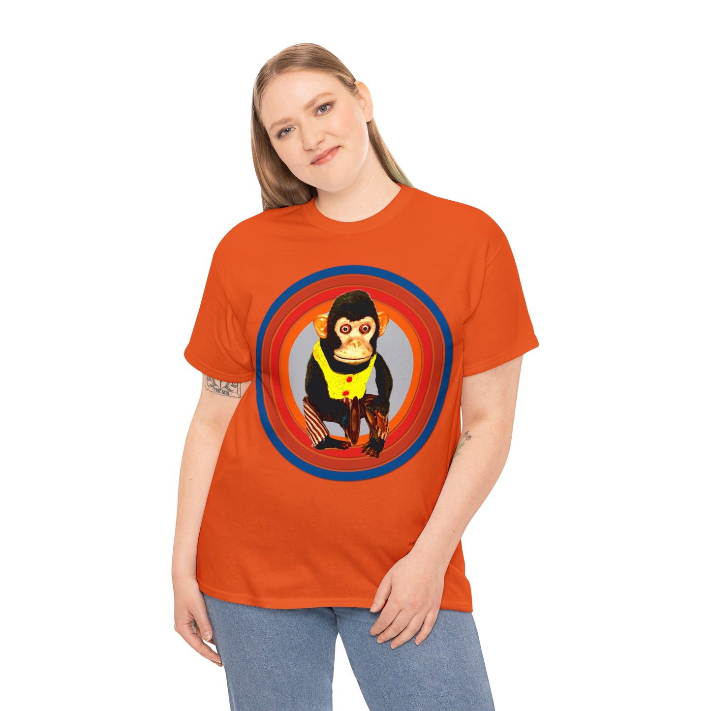 Cymbal Chimp Toy, Jolly Monkey With Cymbals Vintage Retro Heavy Cotton Tee