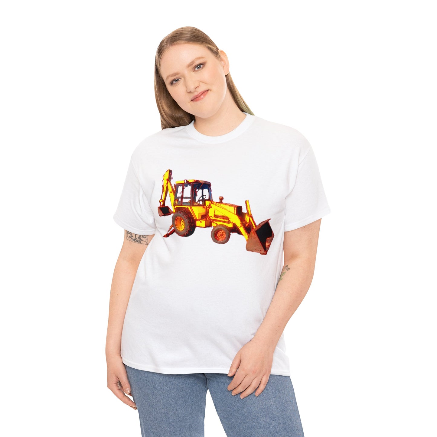 Back Hoe, Tractor, Bulldozer, Excavator, Construction, Under Construction Heavy Cotton Tee