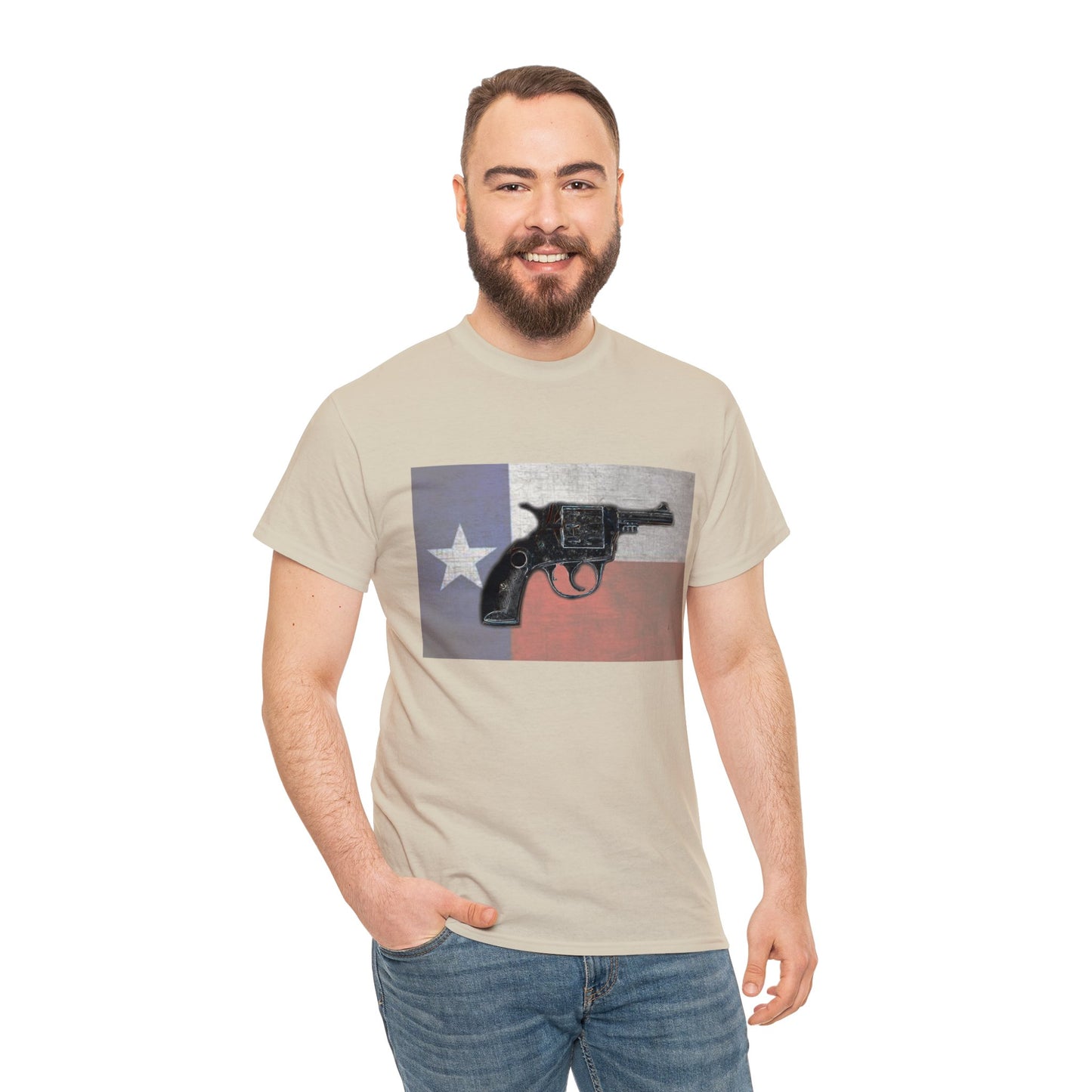 Vintage Pistol Revolver Texas Flag Heavy Cotton Tee