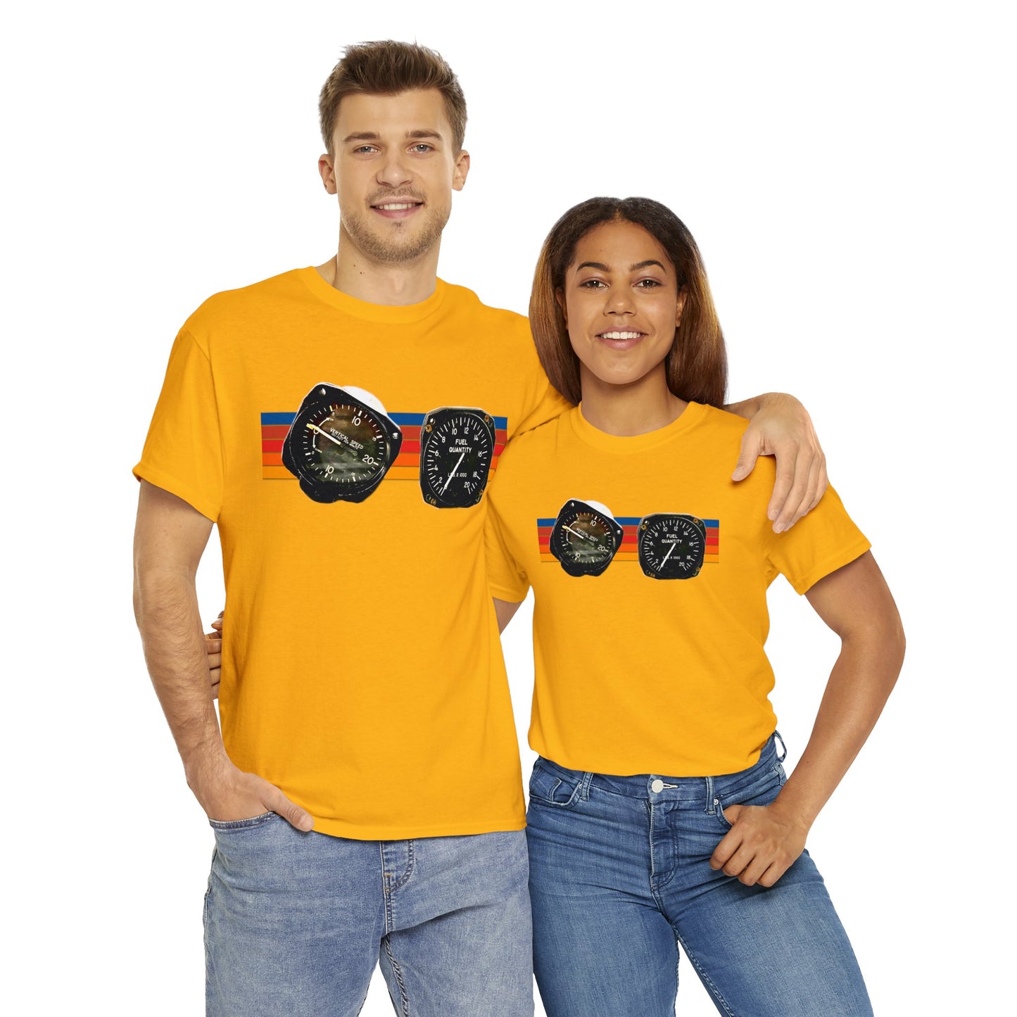 Aircraft Cockpit Instruments, Fuel Gauge, Vertical Speed Gauge, Private Plane Heavy Cotton Tee