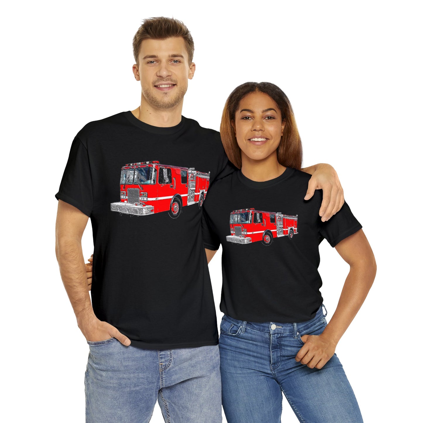 Fire Department, Fire Truck, Fire Department, Red Fire TruckHeavy Cotton Tee