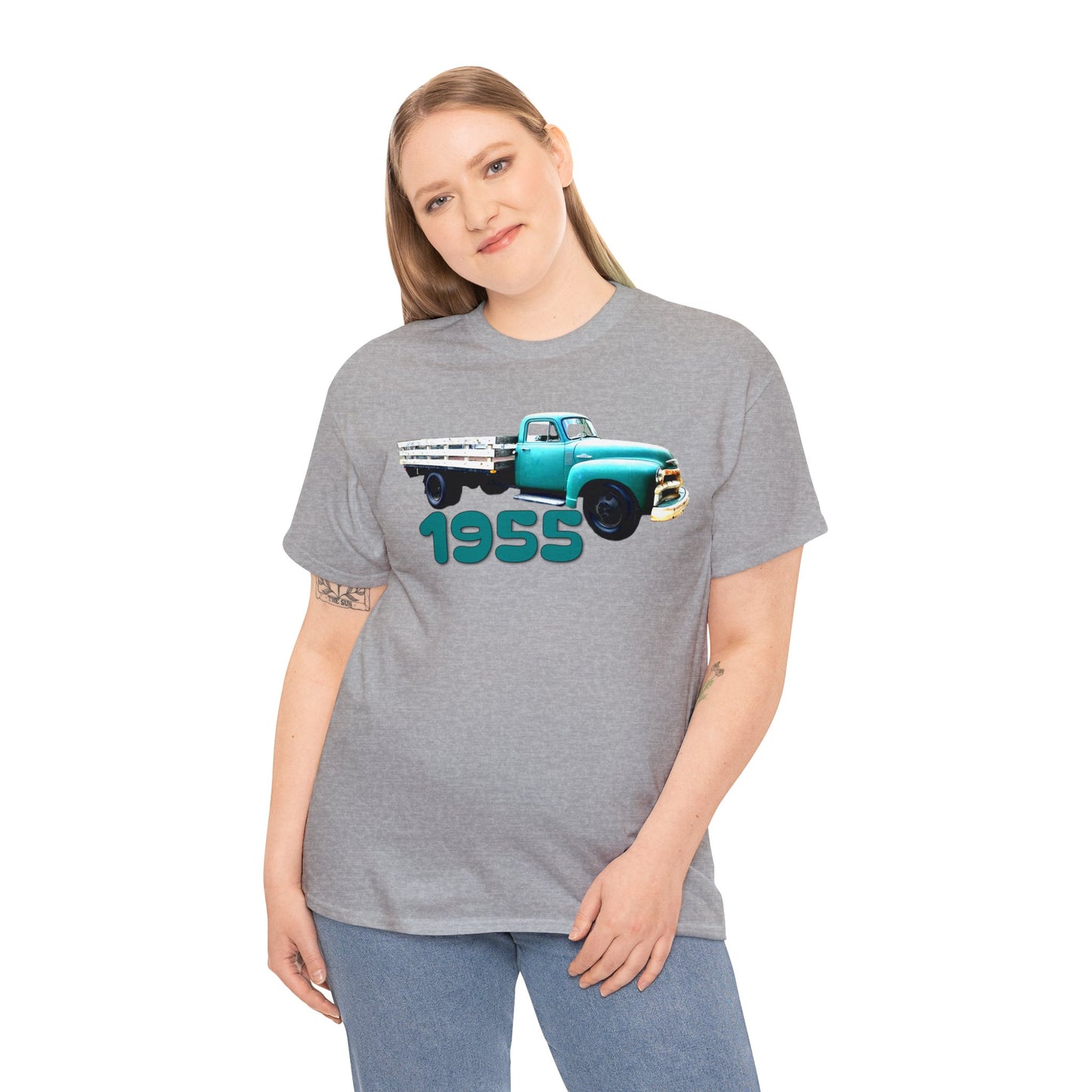 1955 Pickup Truck, Vintage Farm Truck, Retro Flat Bed Truck Heavy Cotton Tee