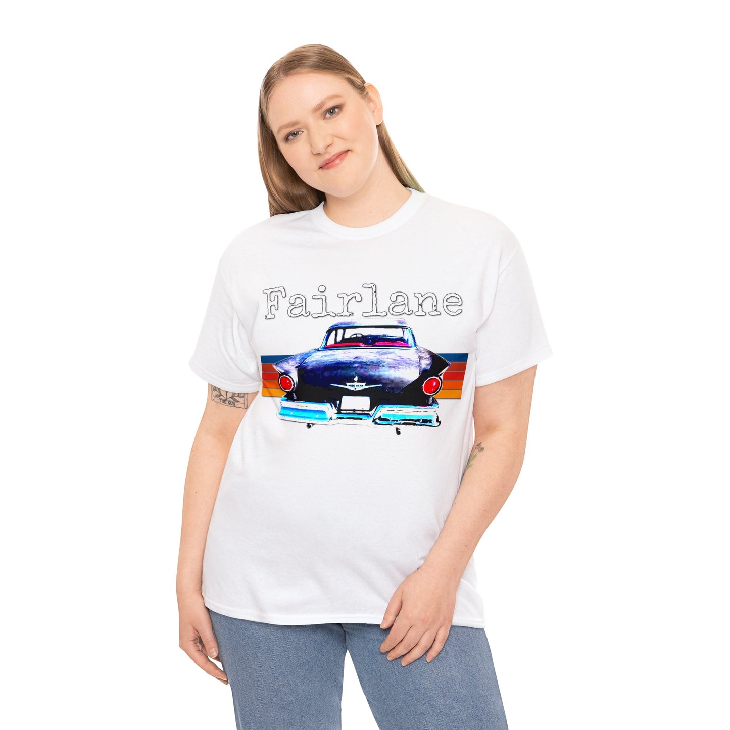 Fairlane 1957 Vintage Tail Fins, Vintage American Car Heavy Cotton Tee