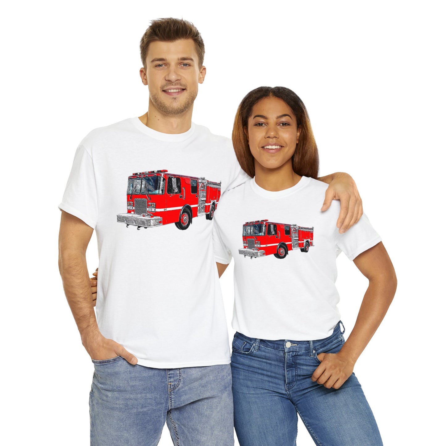 Fire Department, Fire Truck, Fire Department, Red Fire TruckHeavy Cotton Tee