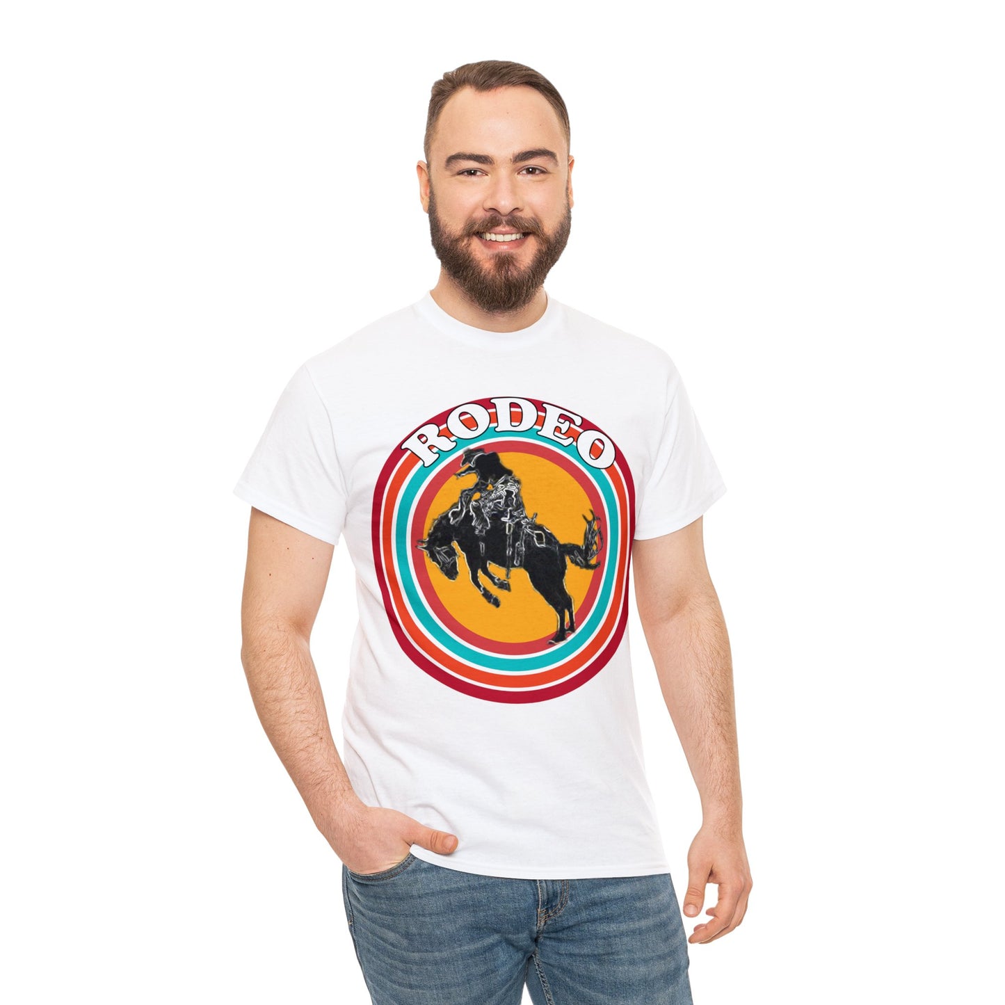 Rodeo, Bronco Rider, Bronc Buster, Cowboy Rider, Horse Rider, Wild Horse Heavy Cotton Tee