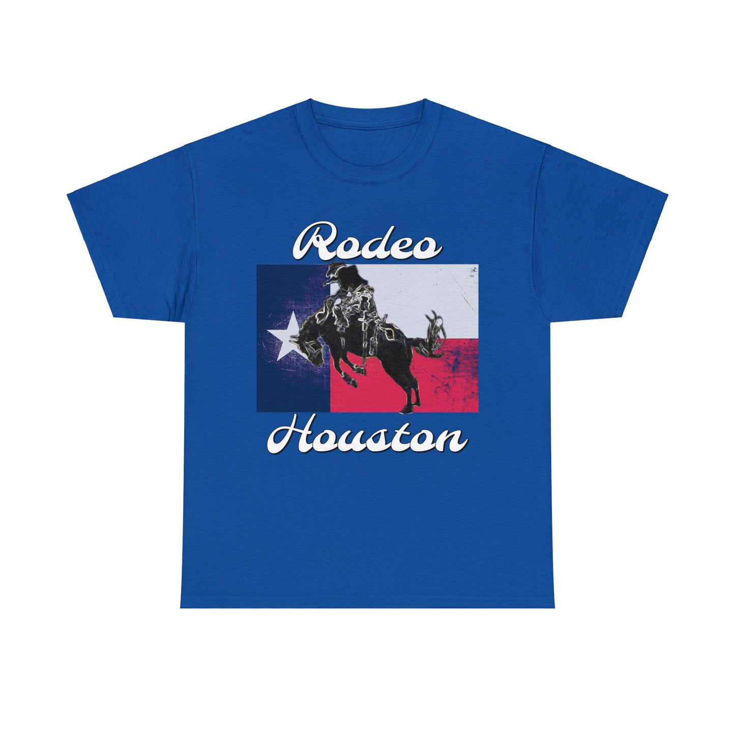 Vintage Rodeo Houston Texas Flag Bronc Buster Heavy Cotton Tee