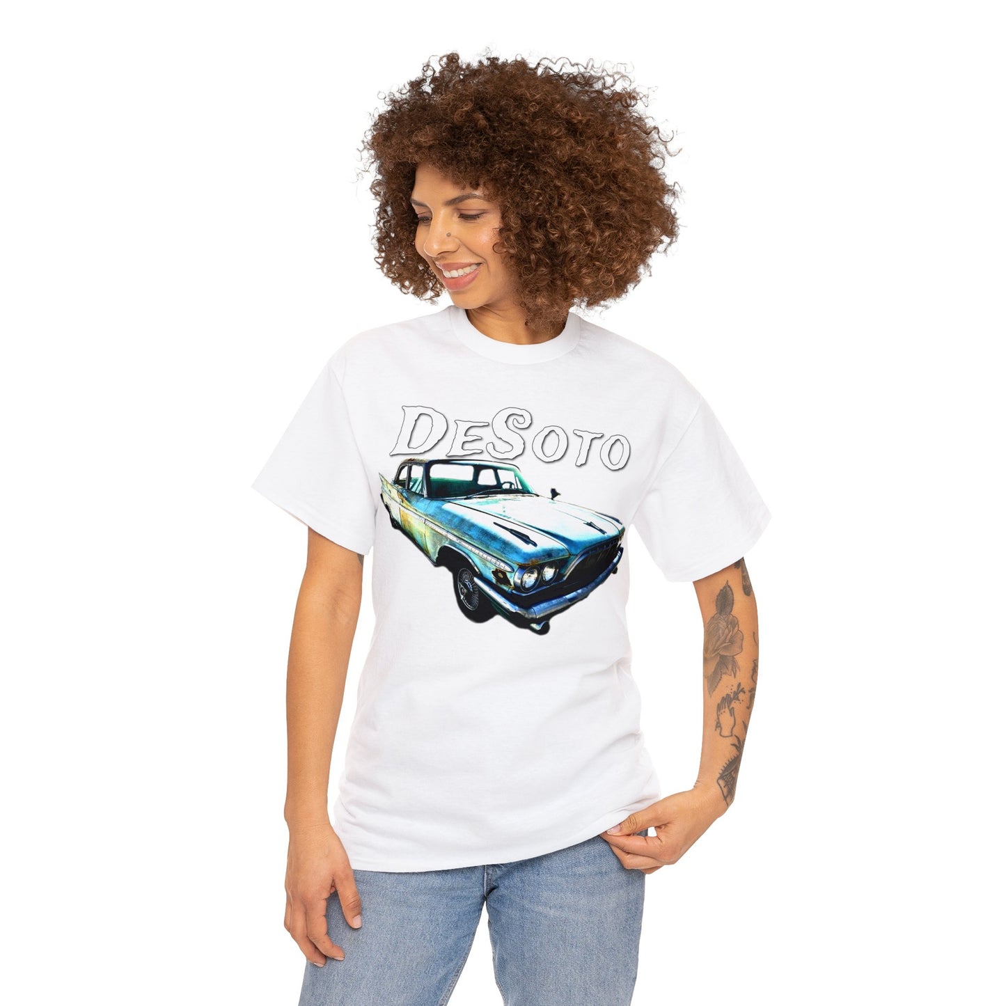 Vintage Desoto American Car, Vintage Antique Automobile Heavy Cotton Tee