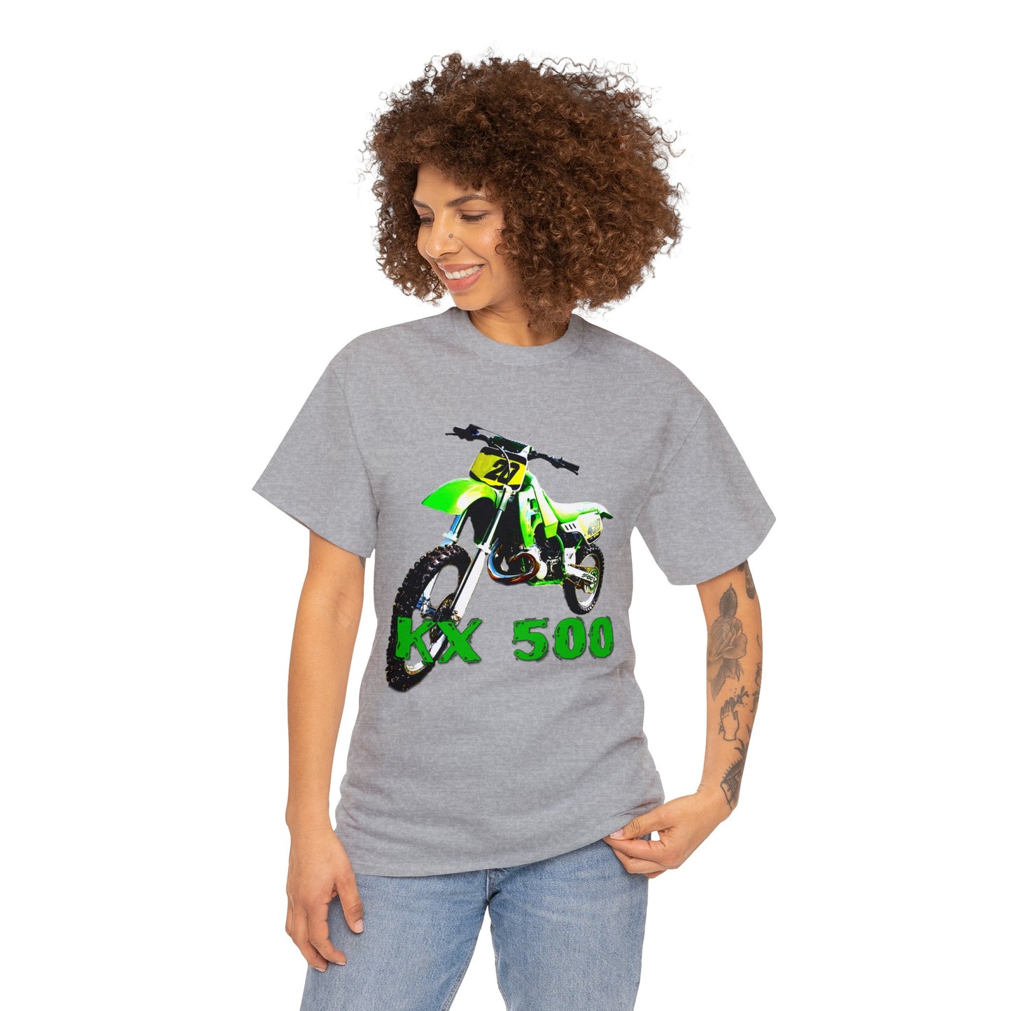 KX 500 Motocross, Vintage Dirt Bike, Green Dirt Bike, Motocross Heavy Cotton Tee