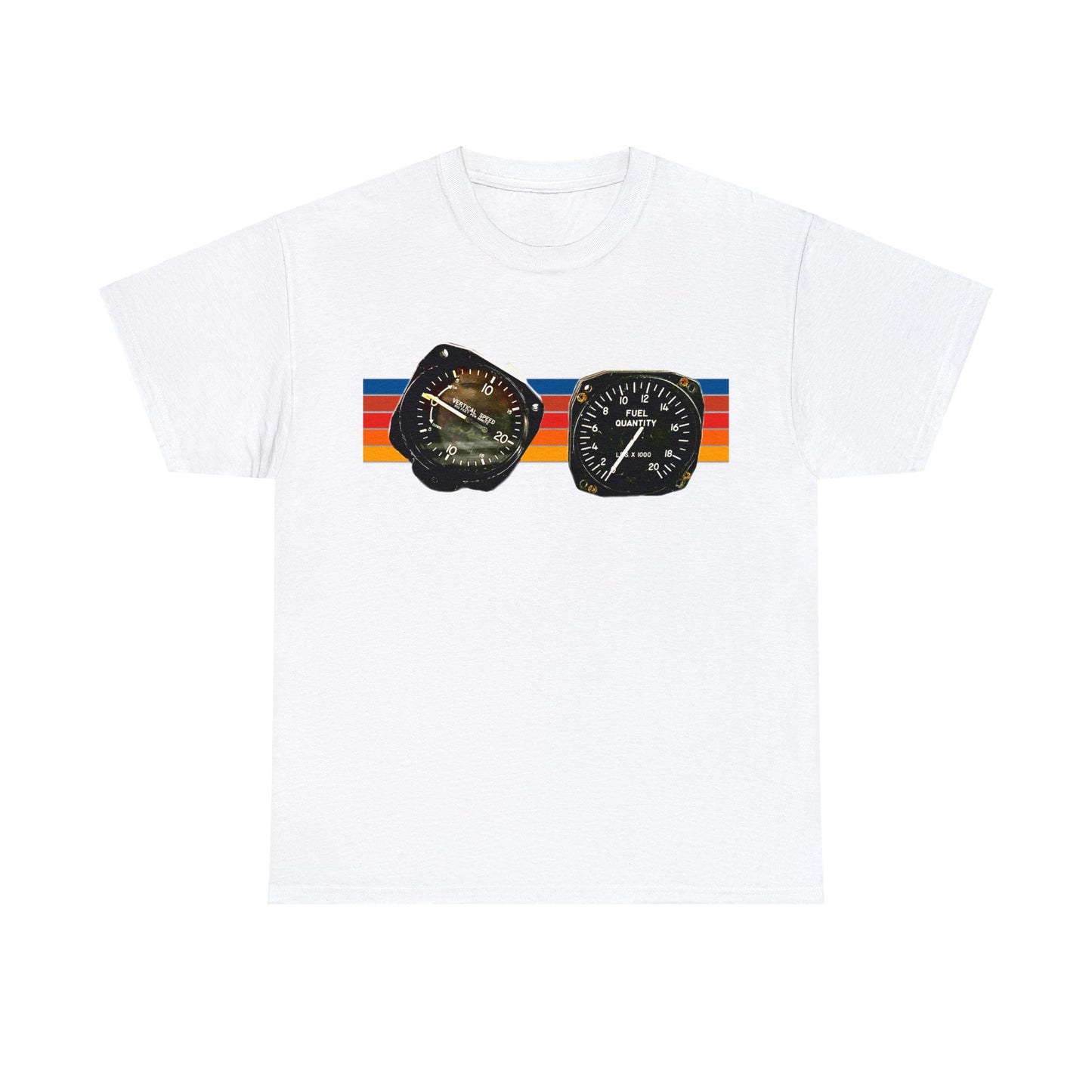 Aircraft Cockpit Instruments, Fuel Gauge, Vertical Speed Gauge, Private Plane Heavy Cotton Tee