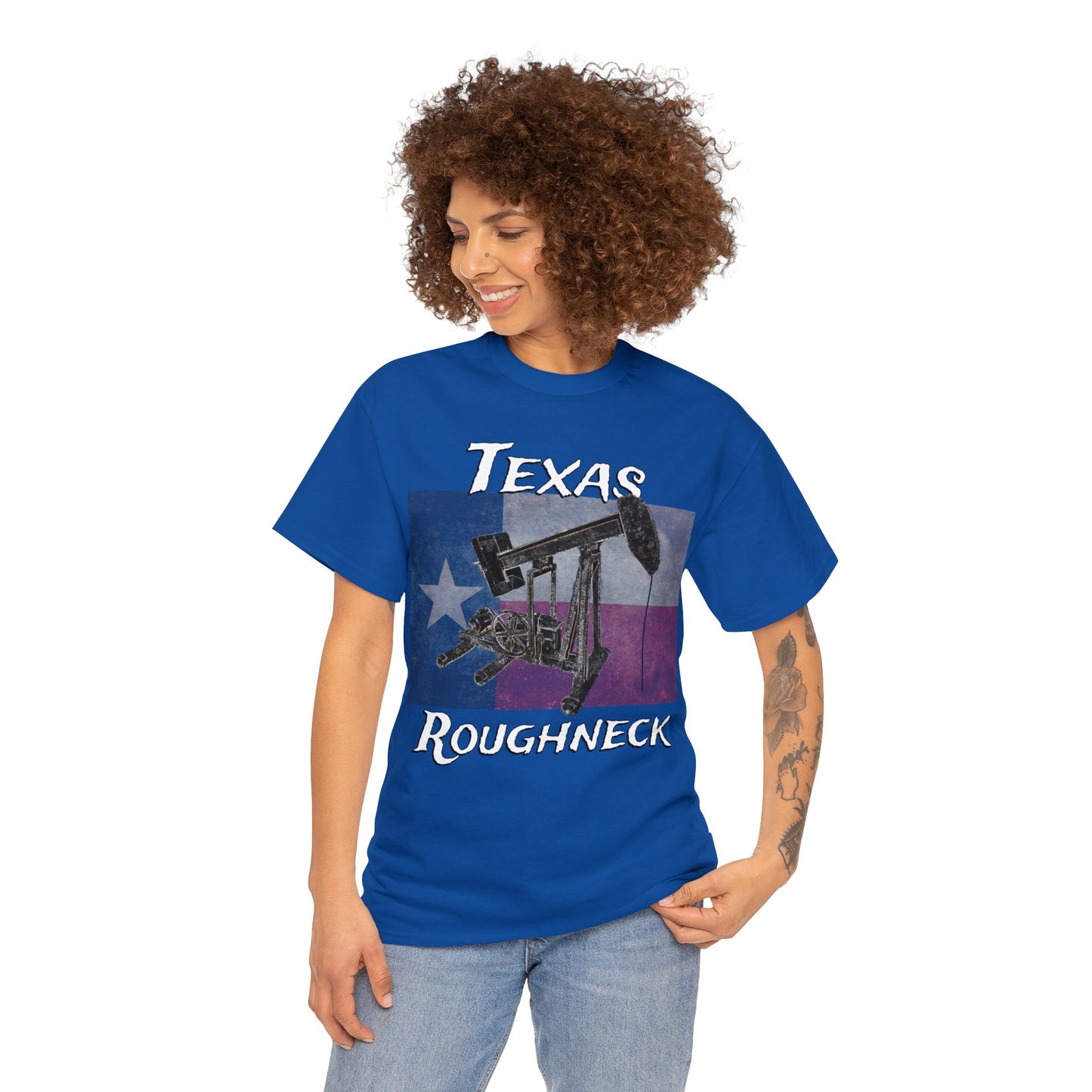 Texas Oil Worker, Rough Neck, Pump Jack Heavy Cotton Tee