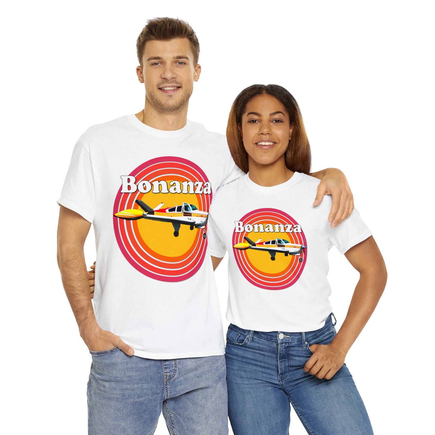 Vintage Bonanza Airplane, 1970s Private Airplane, Turbo Prop Aircraft Heavy Cotton Tee