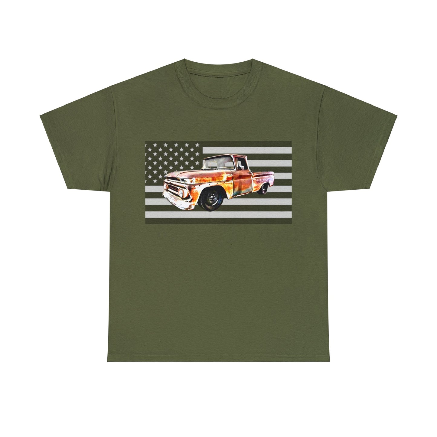 Vintage American Made Pickup Truck and Flag, Antique USA Truck Heavy Cotton Tee