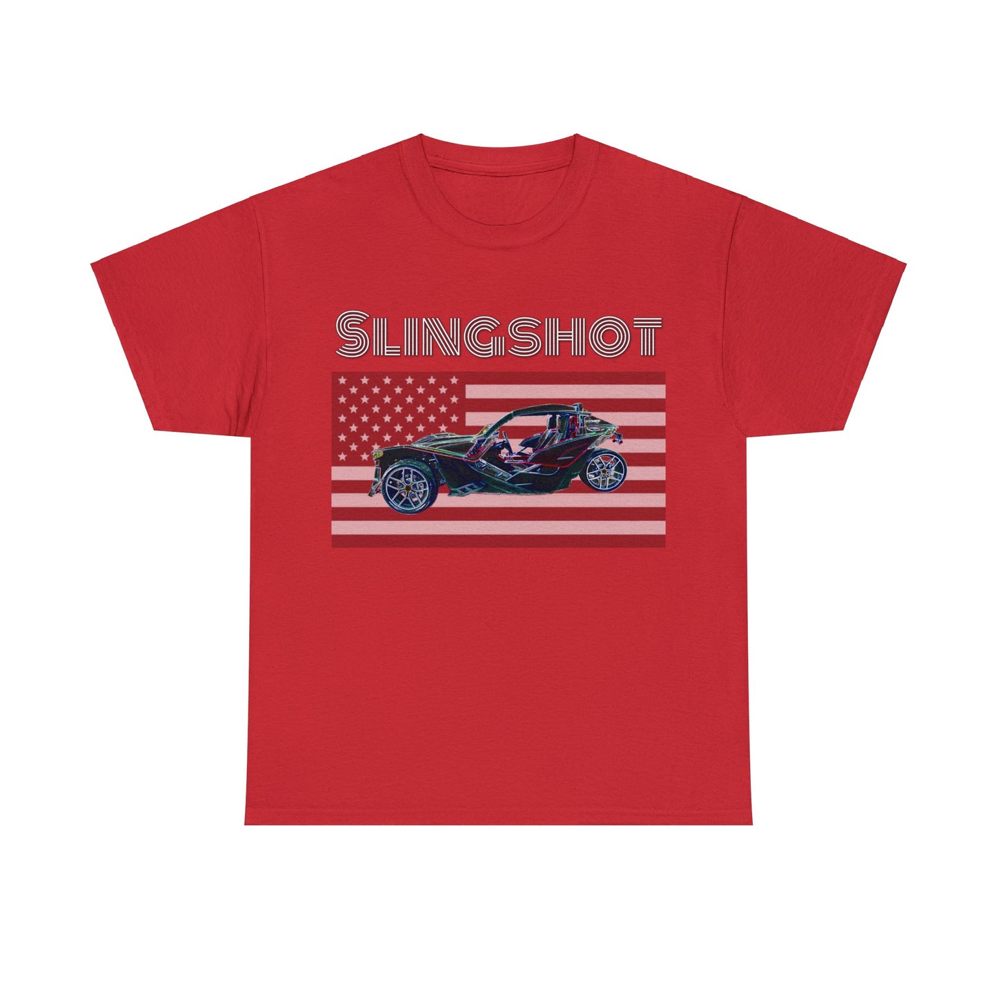 Sling Shot Three Wheel Car, Slingshot Convertible, American Flag Heavy Cotton Tee