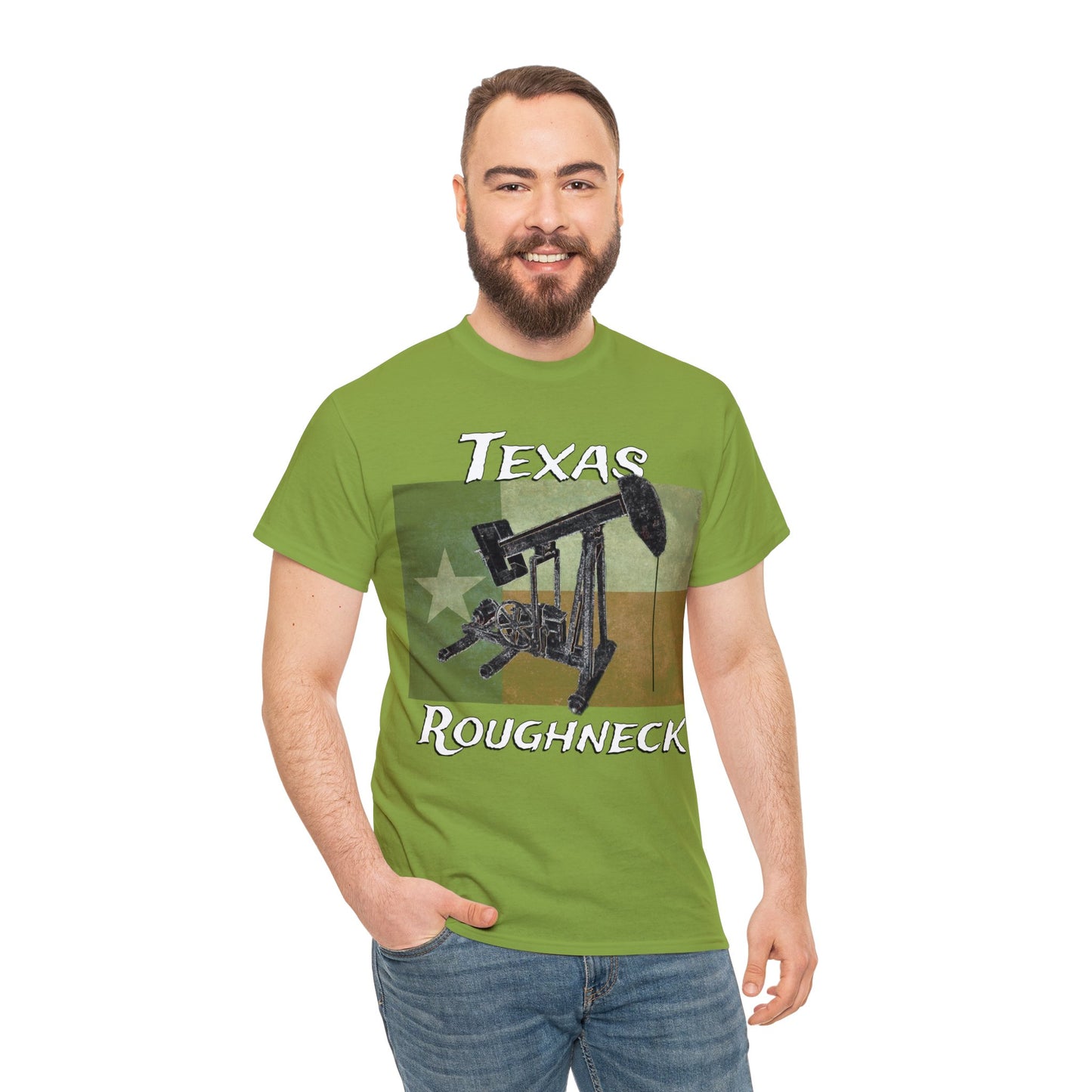 Texas Oil Worker, Rough Neck, Pump Jack Heavy Cotton Tee