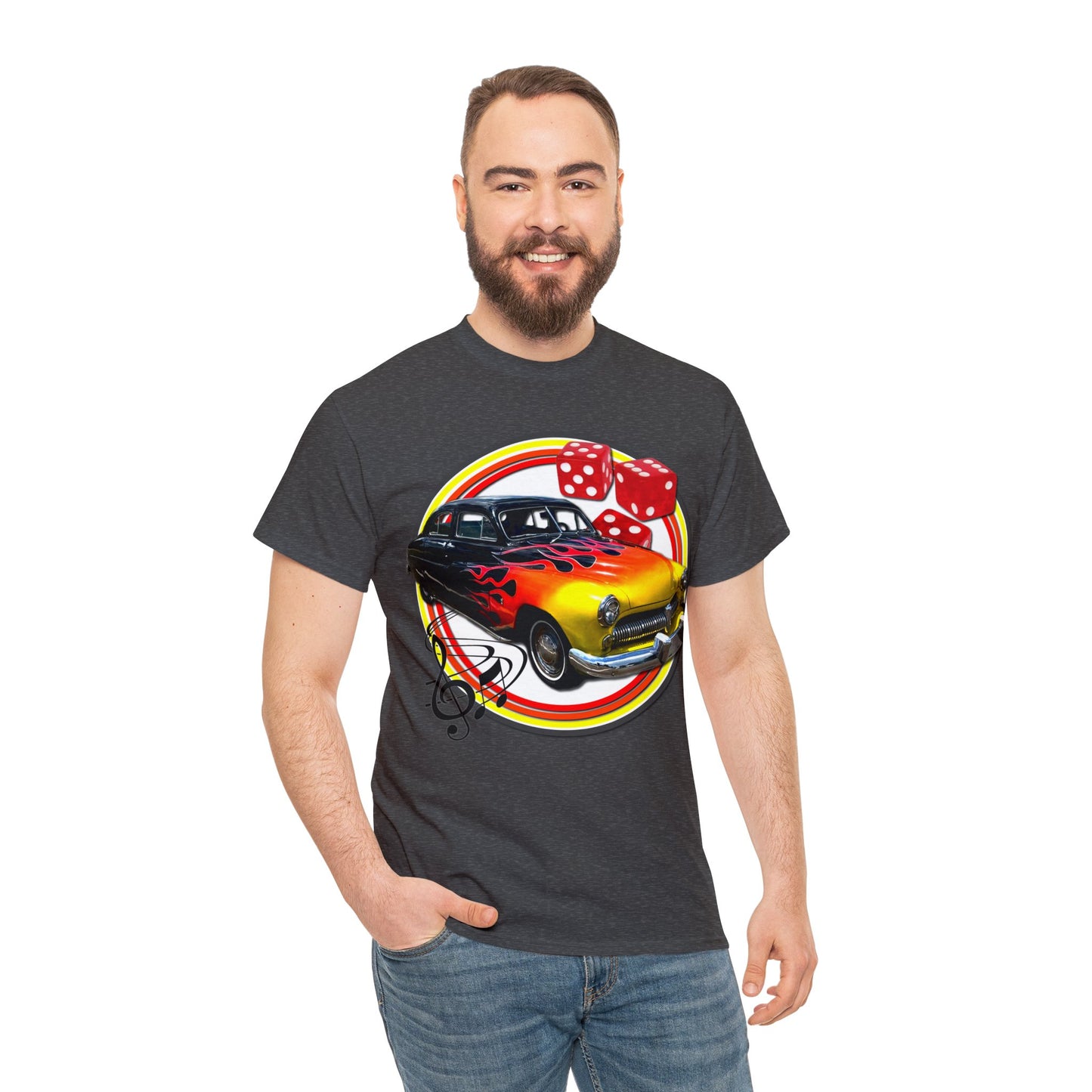 Mercury Eight 1949 Rockabilly Flame Hot Rod Car Heavy Cotton Tee