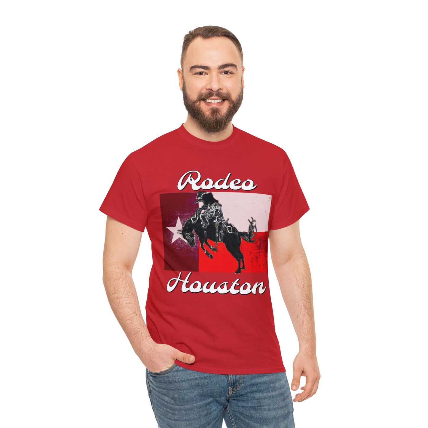 Vintage Rodeo Houston Texas Flag Bronc Buster Heavy Cotton Tee
