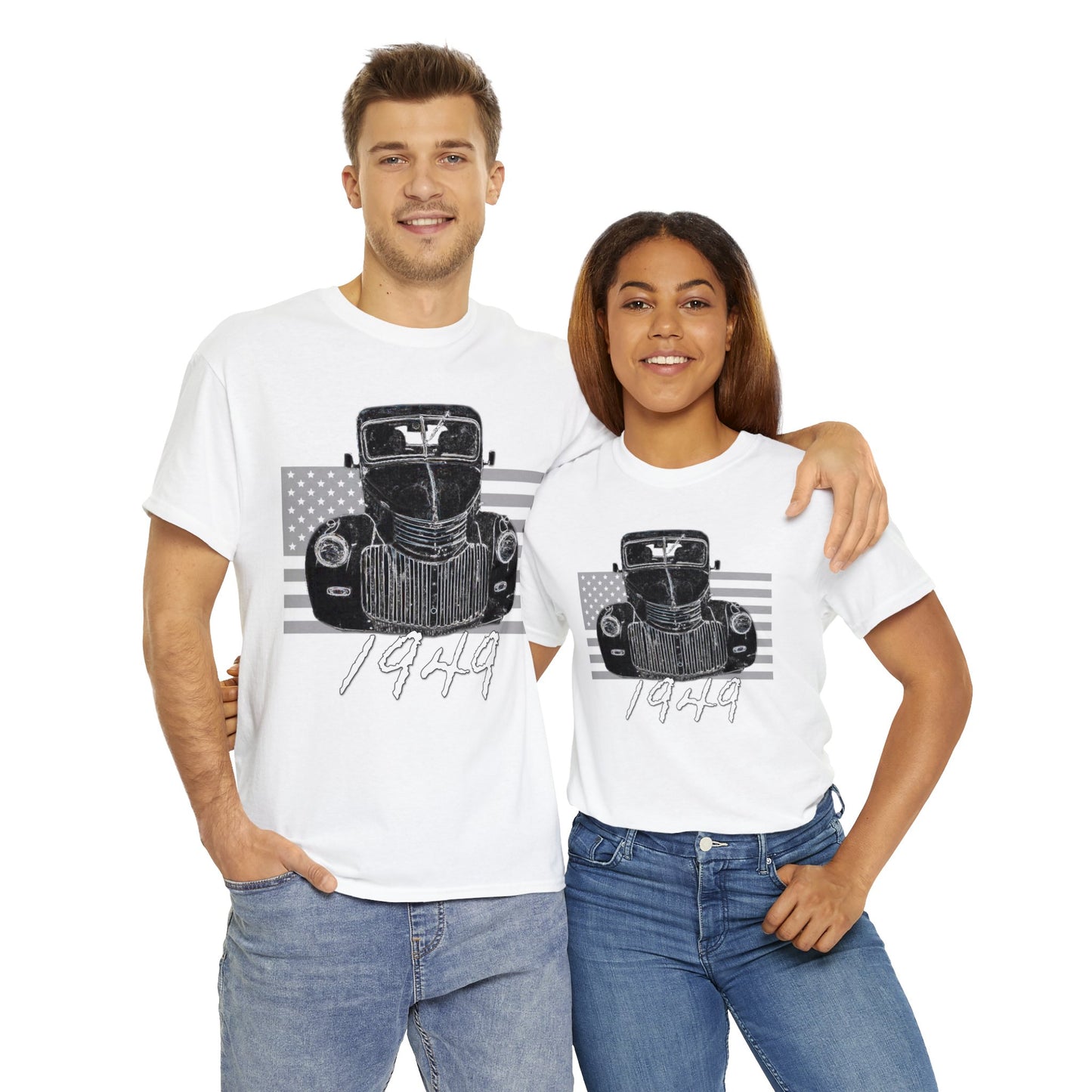 Vintage American 1940's Pickup Truck, Retro Pick Up Truck American Flag Heavy Cotton Tee