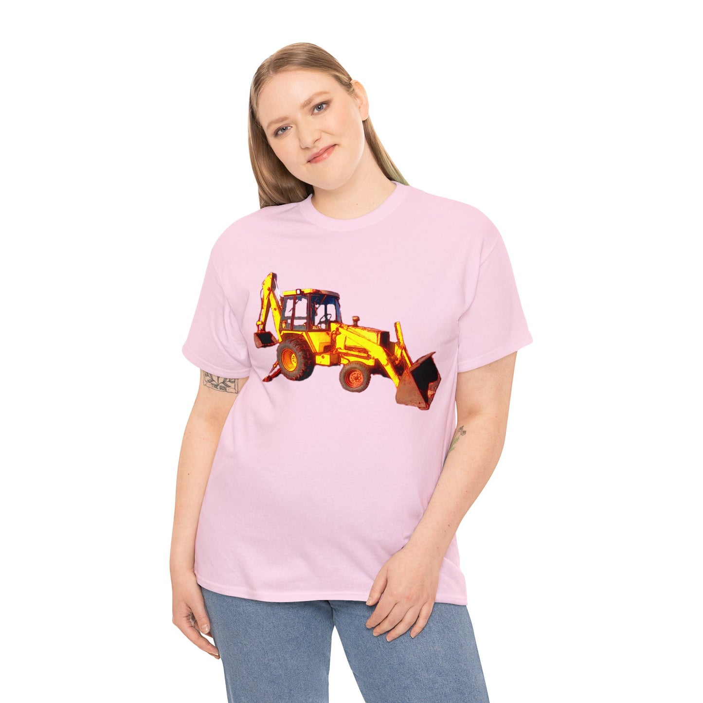 Back Hoe, Tractor, Bulldozer, Excavator, Construction, Under Construction Heavy Cotton Tee