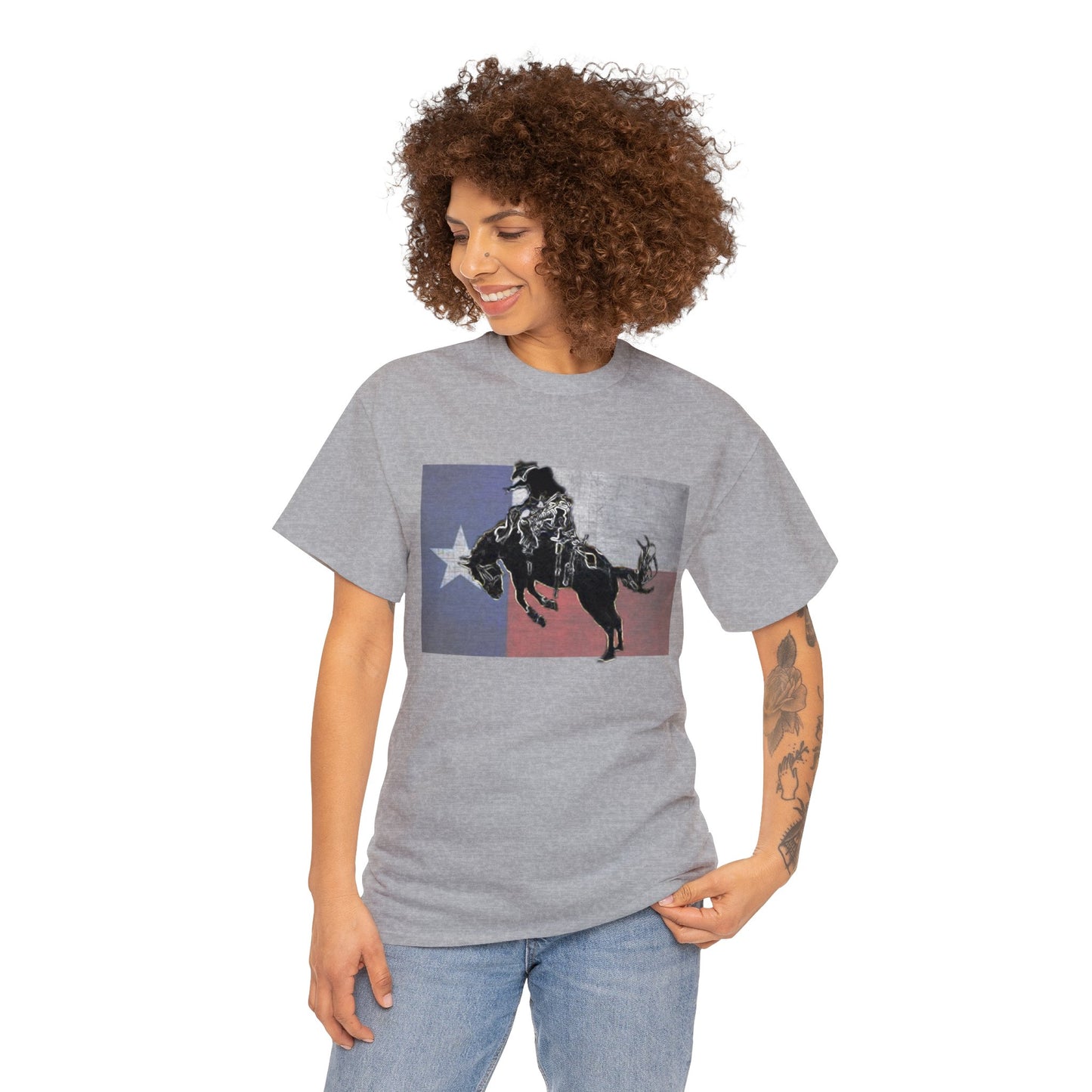 Rodeo, Bronco Rider, Bronc Buster, Cowboy Rider, Horse Rider, Wild Horse Heavy Cotton Tee