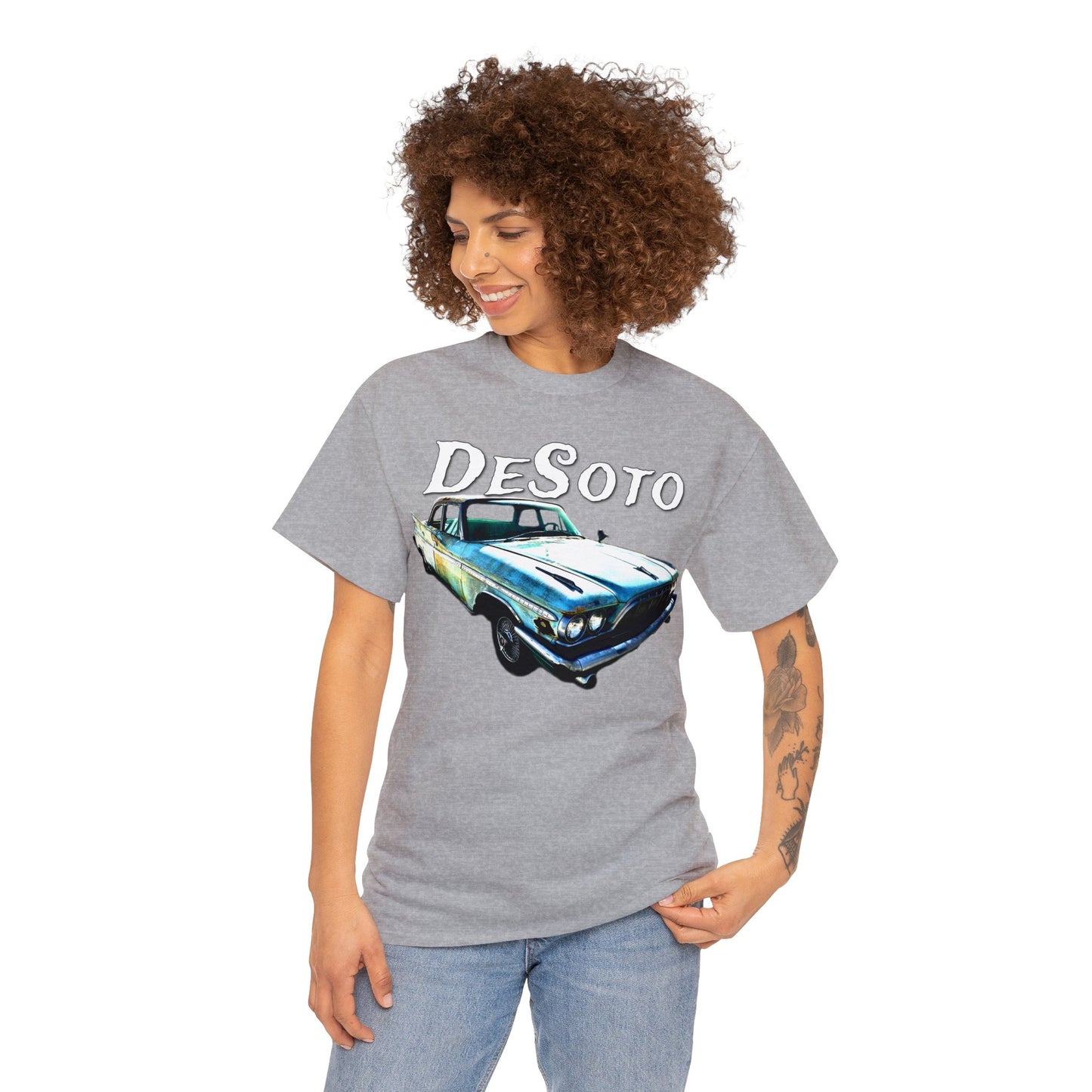 Vintage Desoto American Car, Vintage Antique Automobile Heavy Cotton Tee