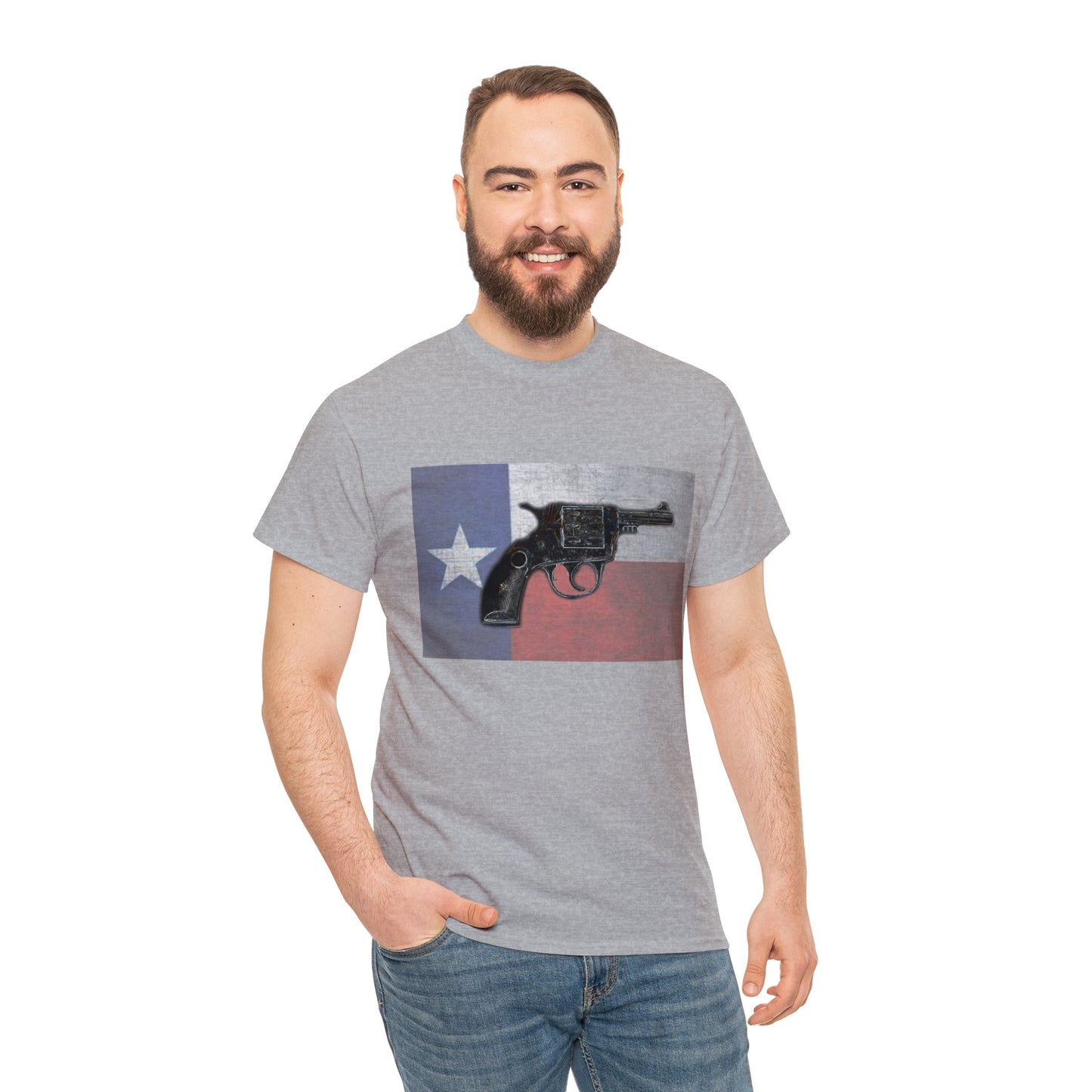 Vintage Pistol Revolver Texas Flag Heavy Cotton Tee